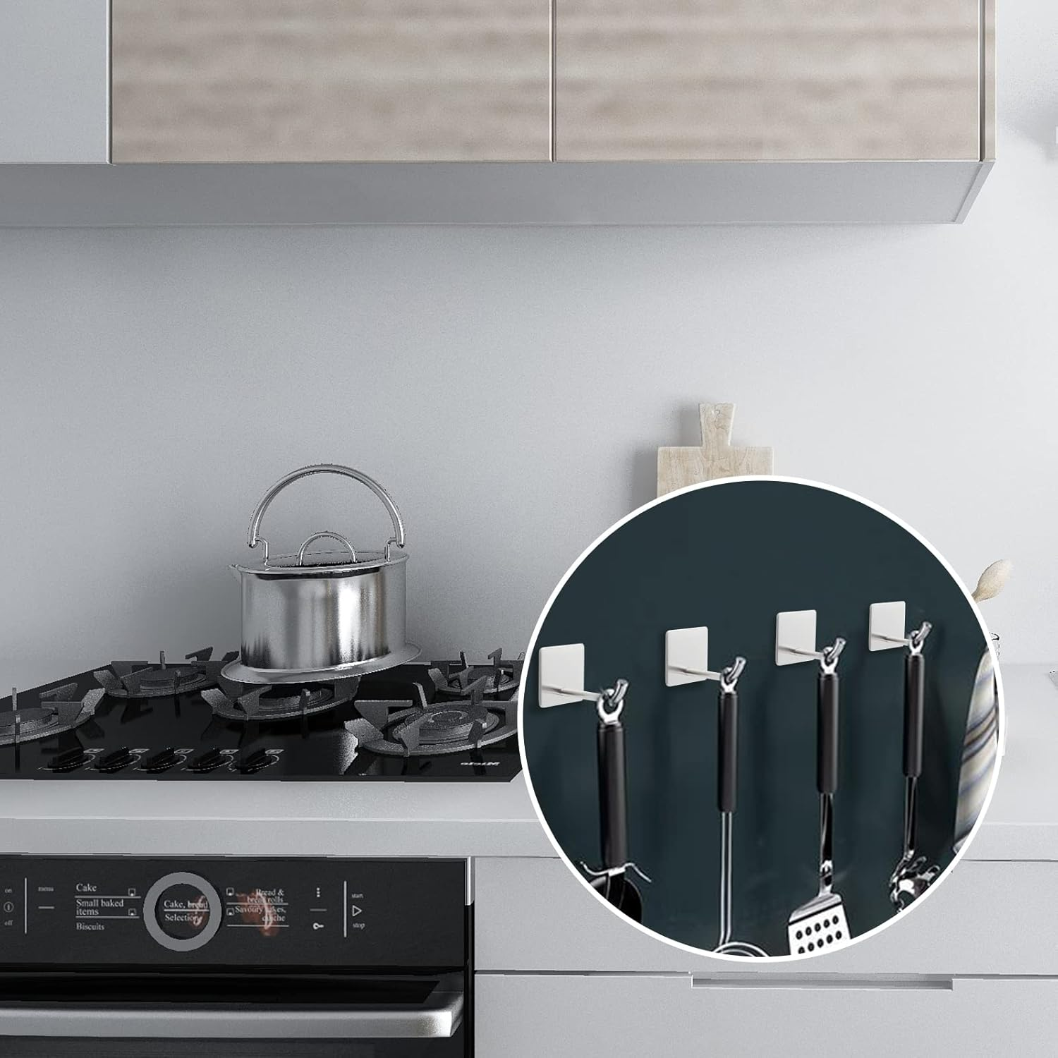 LIOUCBD 4PCS Adhesive Sticky Wall Hooks Heavy Duty, Long Stainless Steel Towel Hooks for Hanging Kitchen Bathroom Home, Waterproof Hook Wall Hanger Holder for Key Hat Coat Bag (White)