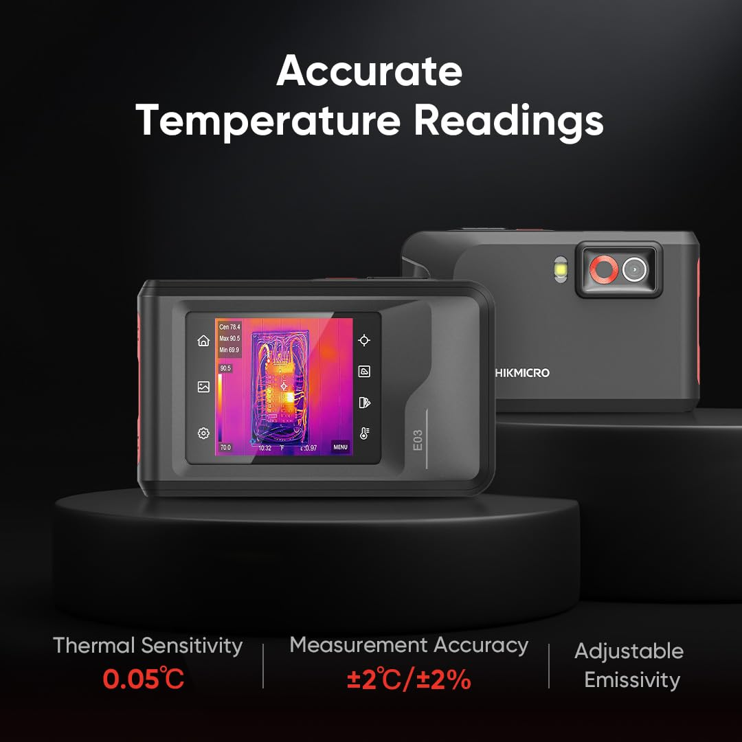 HIKMICRO E03 Thermal Imaging Camera 240 X 240 Superir Resolution with Visual Camera, 96 X 96 IR Resolution/9,216 Pixels, 25 Hz Refresh Rate, 3.5" Touch Screen Thermal Camera, IP54, -20℃ to 350℃ image number 6