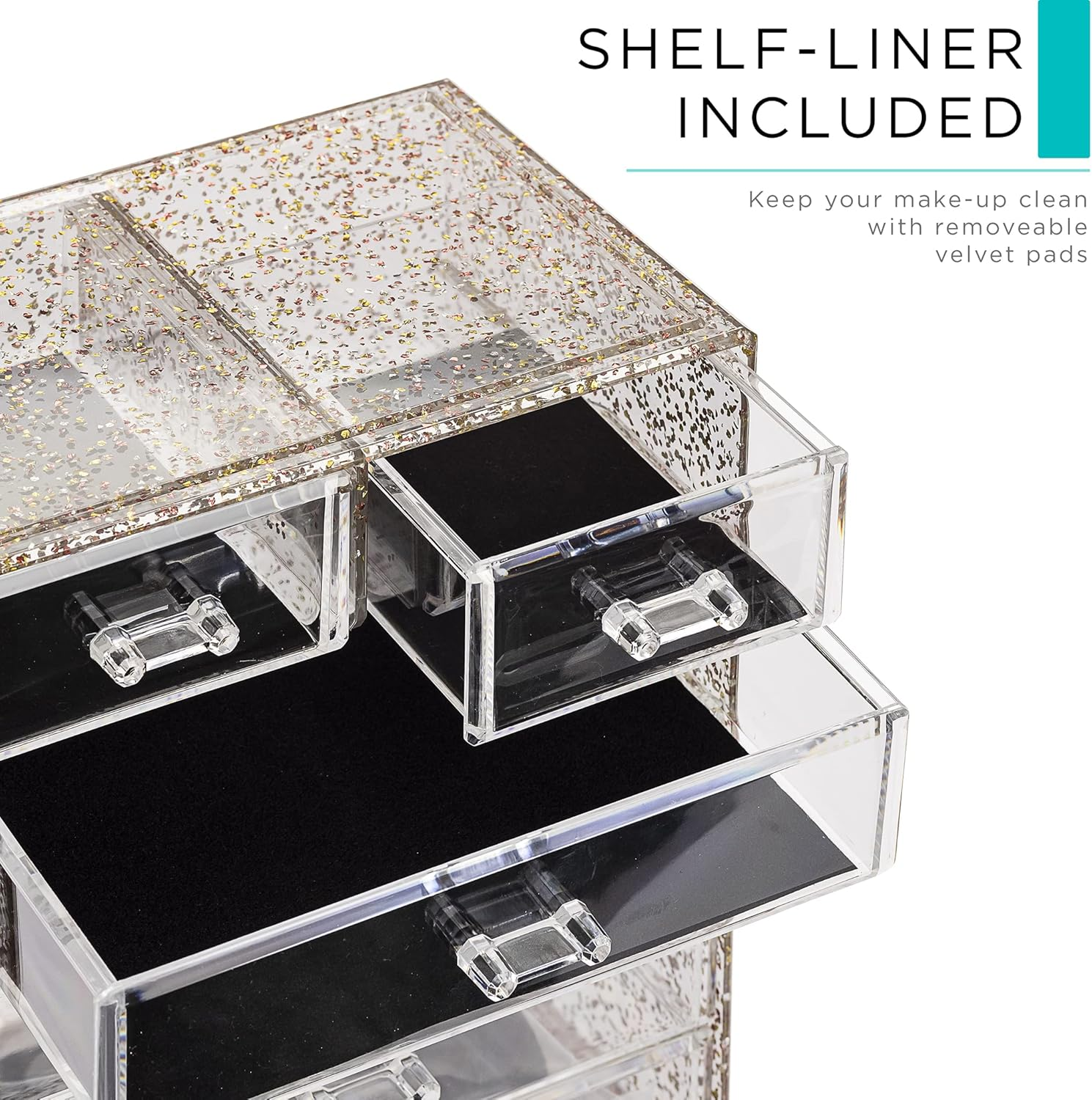 Sorbus Clear Cosmetic Makeup Organizer - Make up & Jewelry Storage, Case & Display - Spacious Design - Great Holder for Dresser, Bathroom, Vanity & Countertop (4 Large, 2 Small Drawers) [Glitter] image number 3