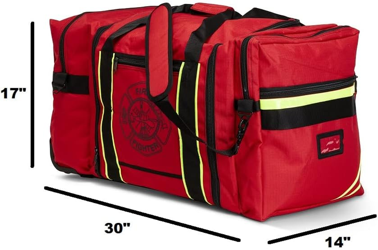 Line2Design Wheeled Firefighter Jumbo Turnout Gear Bag with Reflective Trim, Front Pocket and Maltese Cross Logo - Red image number 2