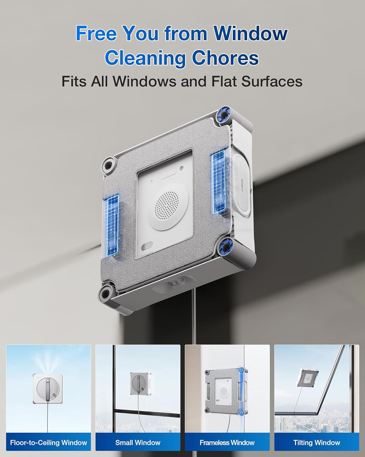 ECOVACS WINBOT W2S Window Cleaning Robot, Intelligent Edge-To-Edge Cleaning with Truedge Scrubbers, 3 Water Nozzles, 10-Level Safety System, Win-Slam 4.0 Route Planning, Even Climbing System image number 1