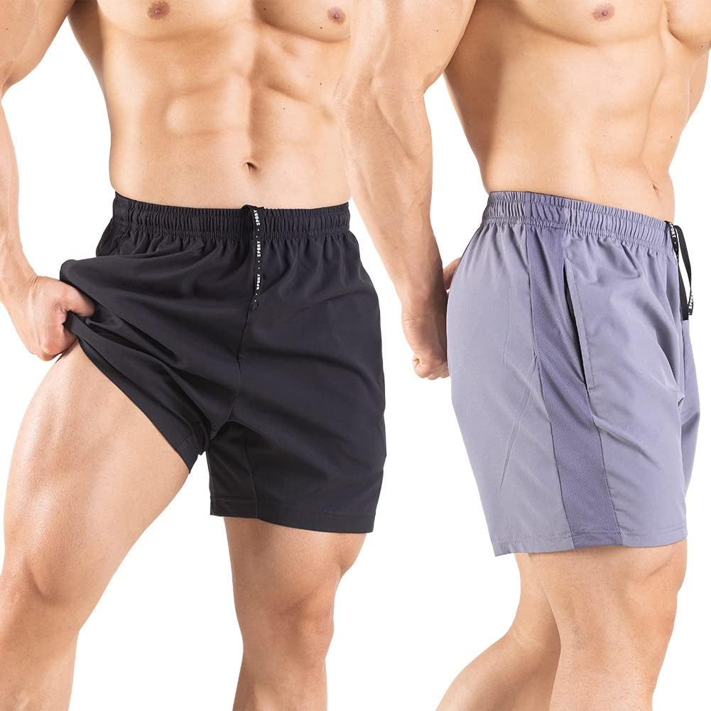 Gaglg Men'S 5" Running Shorts 2 Pack Quick Dry Athletic Workout Gym Shorts with Zipper Pockets image number 4
