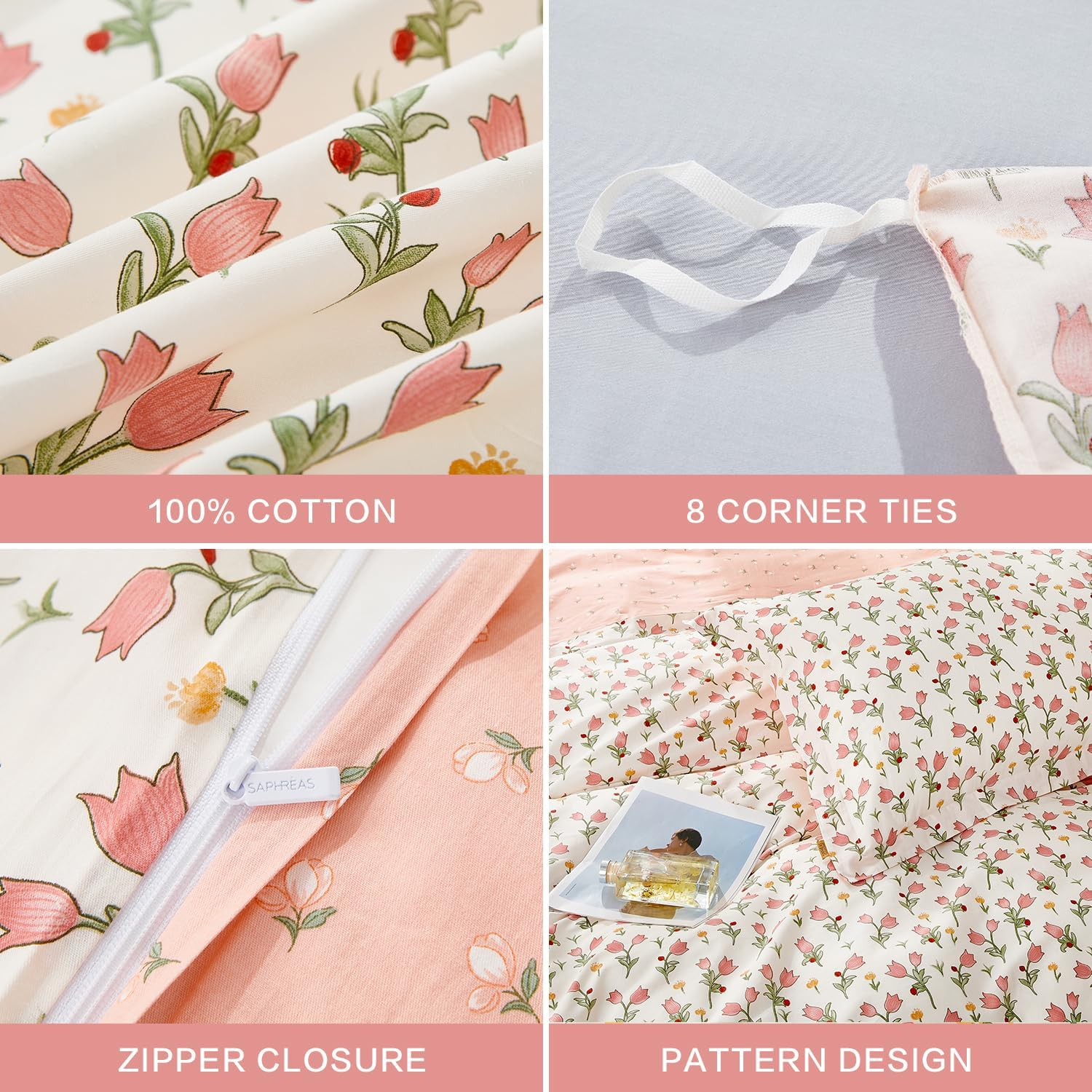 SAPHREAS DESA0424137S 2-Piece Duvet Cover - Bedding Sets 135 X 200 Cm with 1 Pillowcase 80 X 80 Cm 135 X 204 Cm