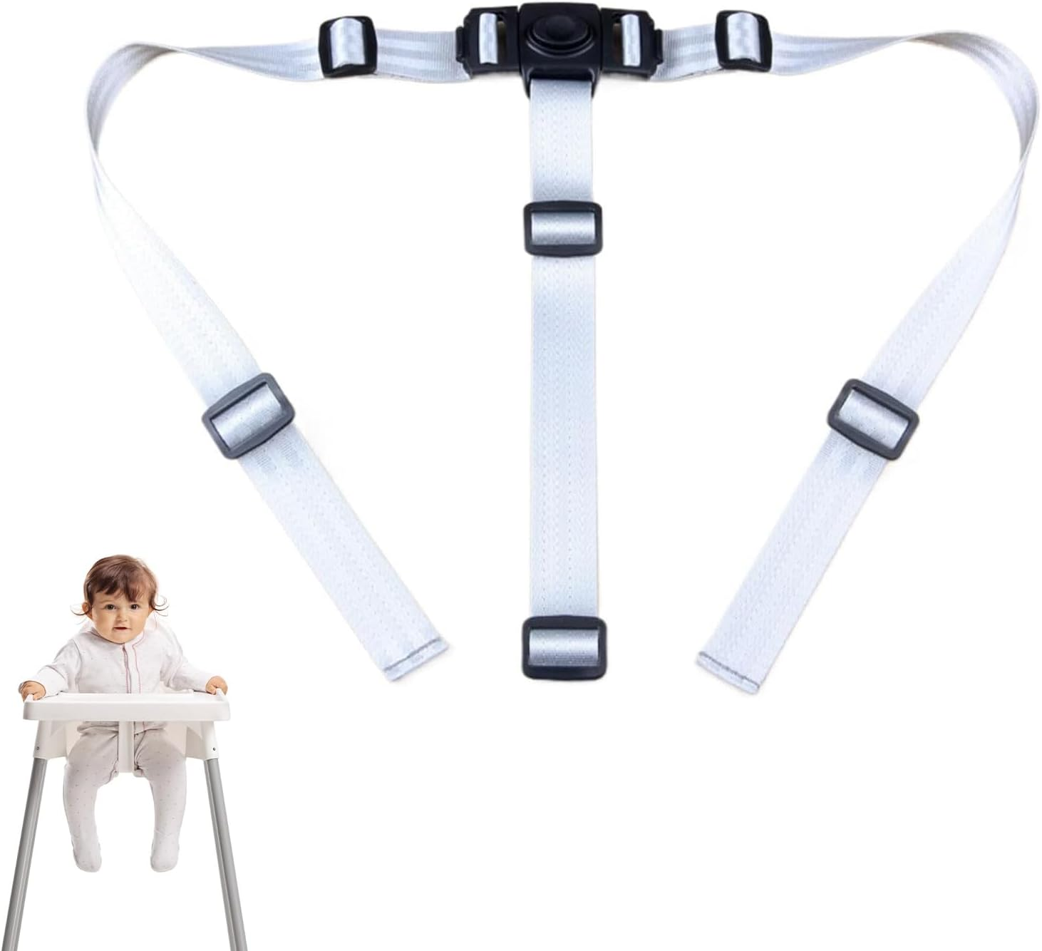 Baby High Chair Strap, 1 PCS Kids Chair Seat Belt, High Chair Straps Replacement for IKEA Antilop High Chair, Heavy Duty 3 Point Harness Seat Belt, Soft & Comfortable on Baby'S Skin, Easy to Use image number 5
