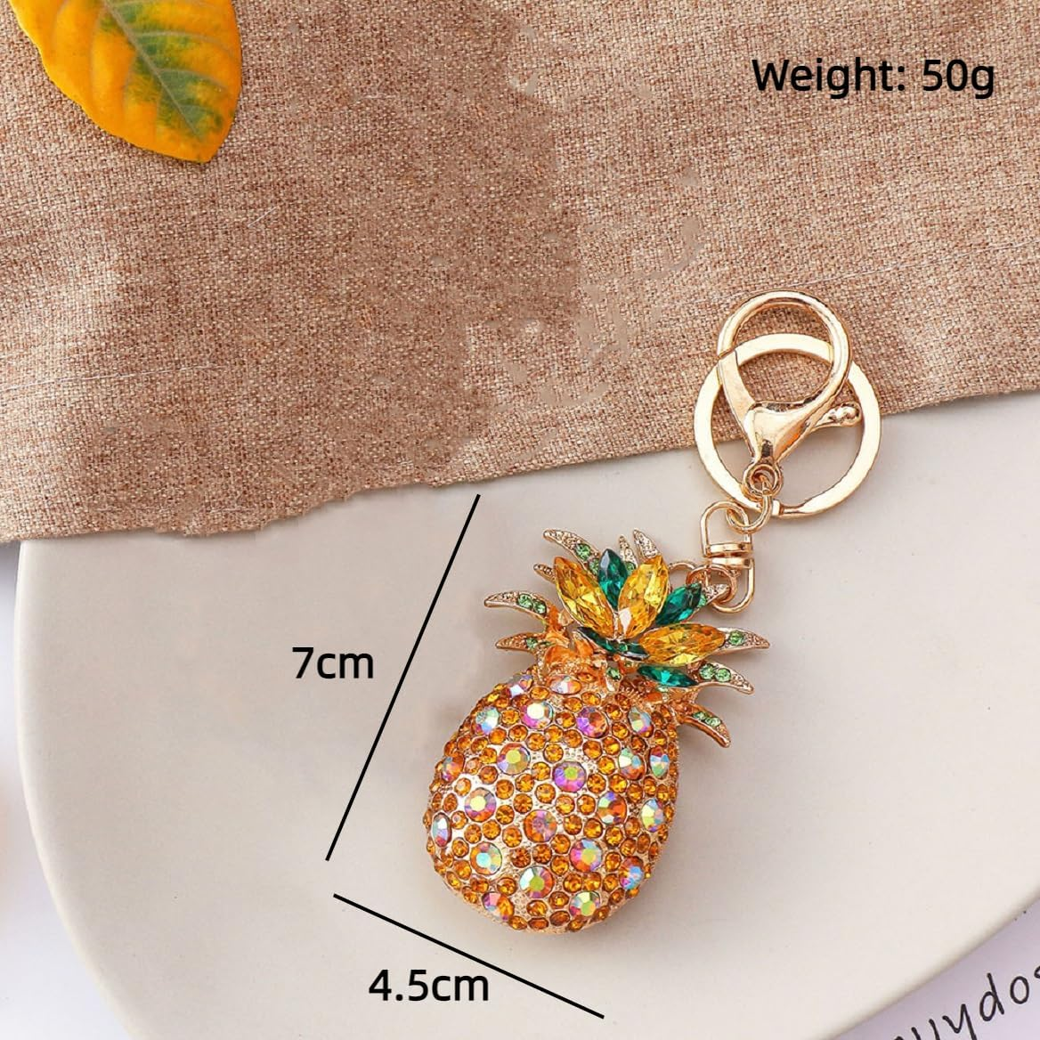 Colorful Pineapple Keychain for Women, Green Leaf Pineapple Key Chain for Ladies, Cute Pineapple Summer Keyring, Sparkling Rhinestone Pineapple Tropical Fruit Keychain Accessories image number 1