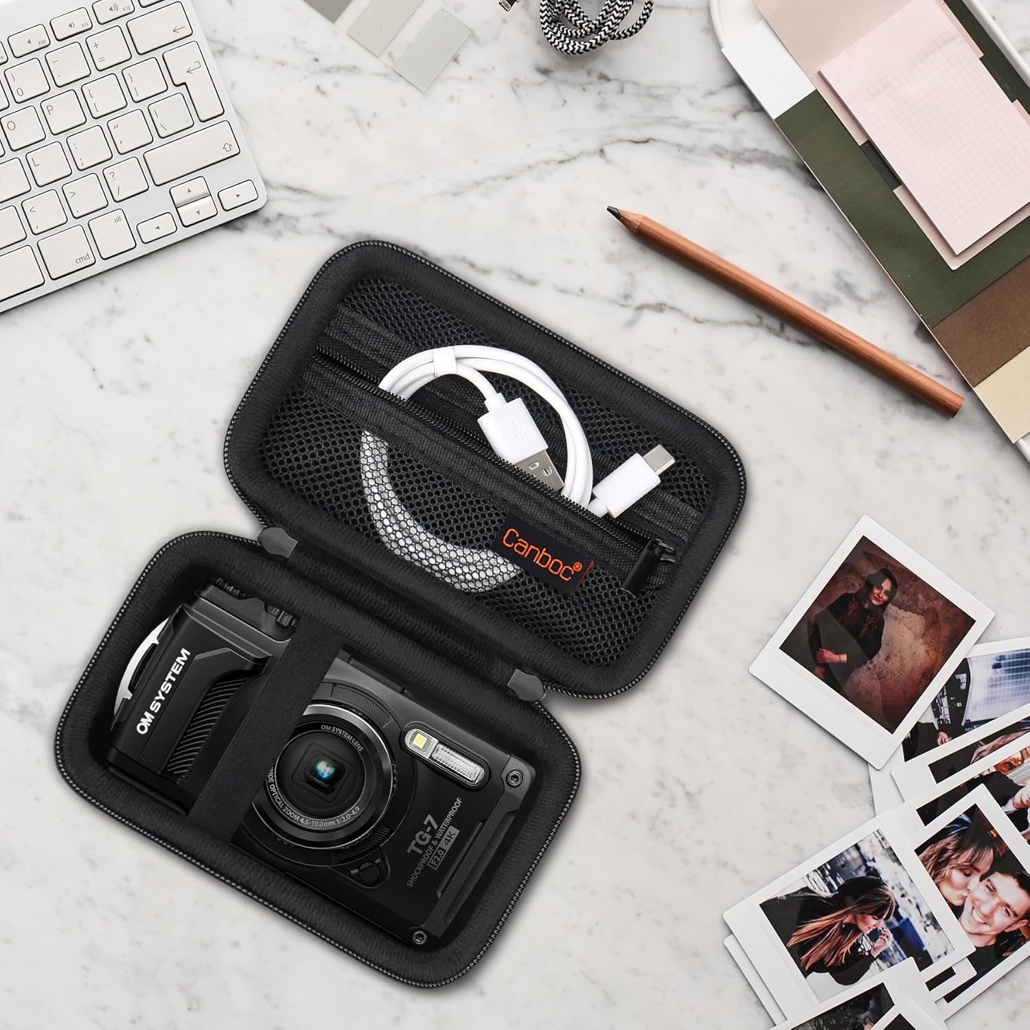 Canboc Carrying Case for OM System Tough TG-7/ OM System Olympus TG-6 Underwater Camera, Waterproof Camera Bag, Zipper Mesh Pocket Fits USB Cable, Batteries, Black(Case Only) - Black image number 6