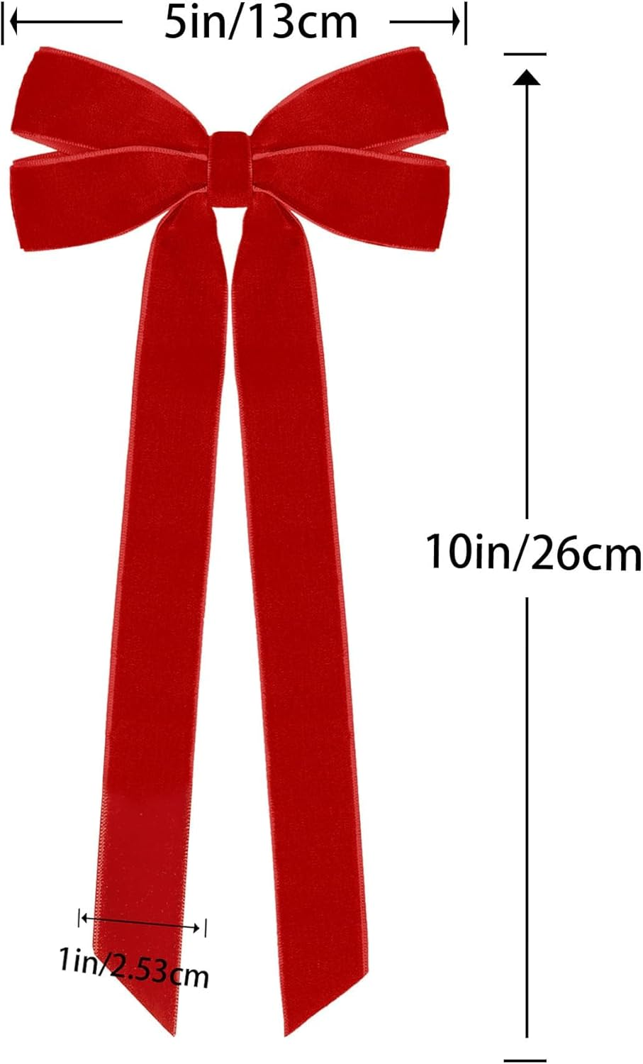 ZZWILLB 12Pcs Velvet Ribbon Bows Christmas Tree Decorations,13Cm X 26Cm Xmas Ornaments for Tree Home Party Front Door Wreath Garland Holiday Decor (Red) image number 2