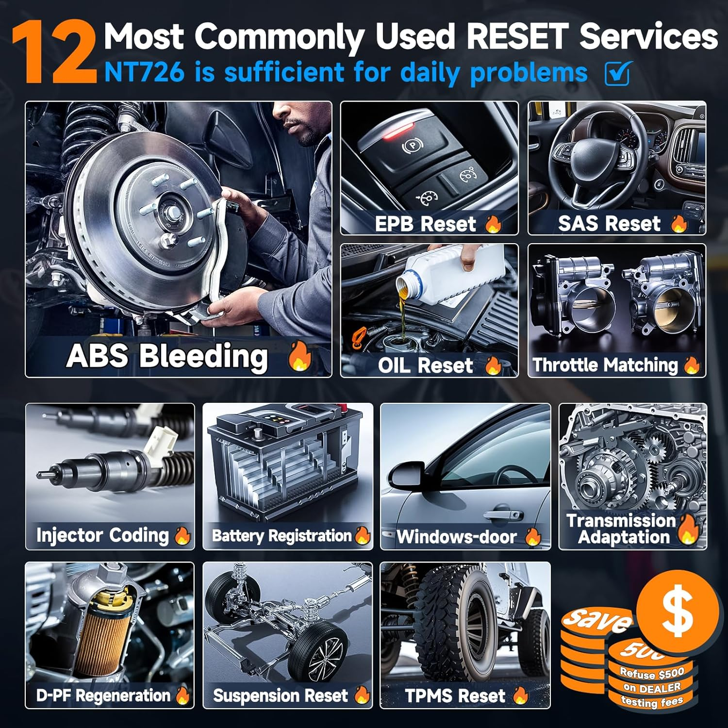 2026 FOXWELL NT726 OBD2 Scanner Diagnostic Tool, All System Bidirectional Scanner, Code Reader for Cars and Trucks with 12 Resets, ABS Bleeding/Oil/Epb/Sas/D-Pf/Tpms/Injector Coding/Throttle/Bms..,Fca image number 2