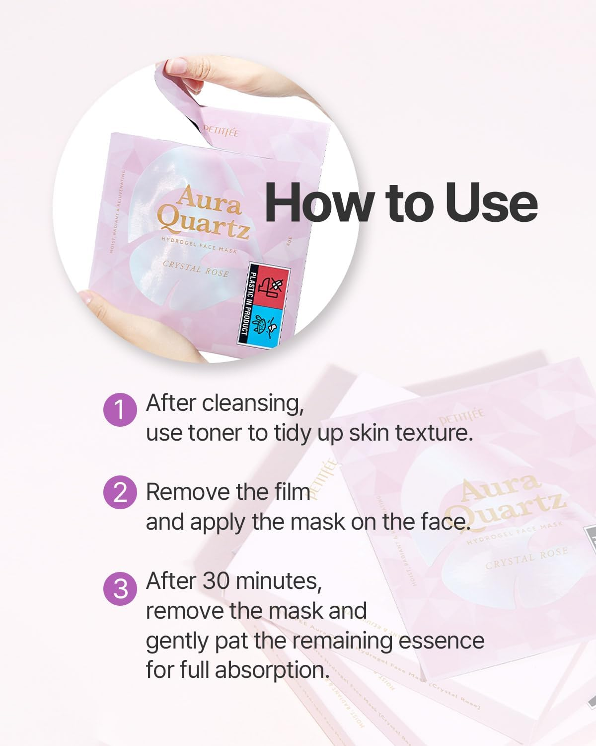 Petitfee Aura Quartz Hydrogel Face Mask Crystal Rose 30G*5Ea - Rose Facial Mask for Radiant Skin with Pearl Protein, Collagen, Hyaluronic Acid image number 6