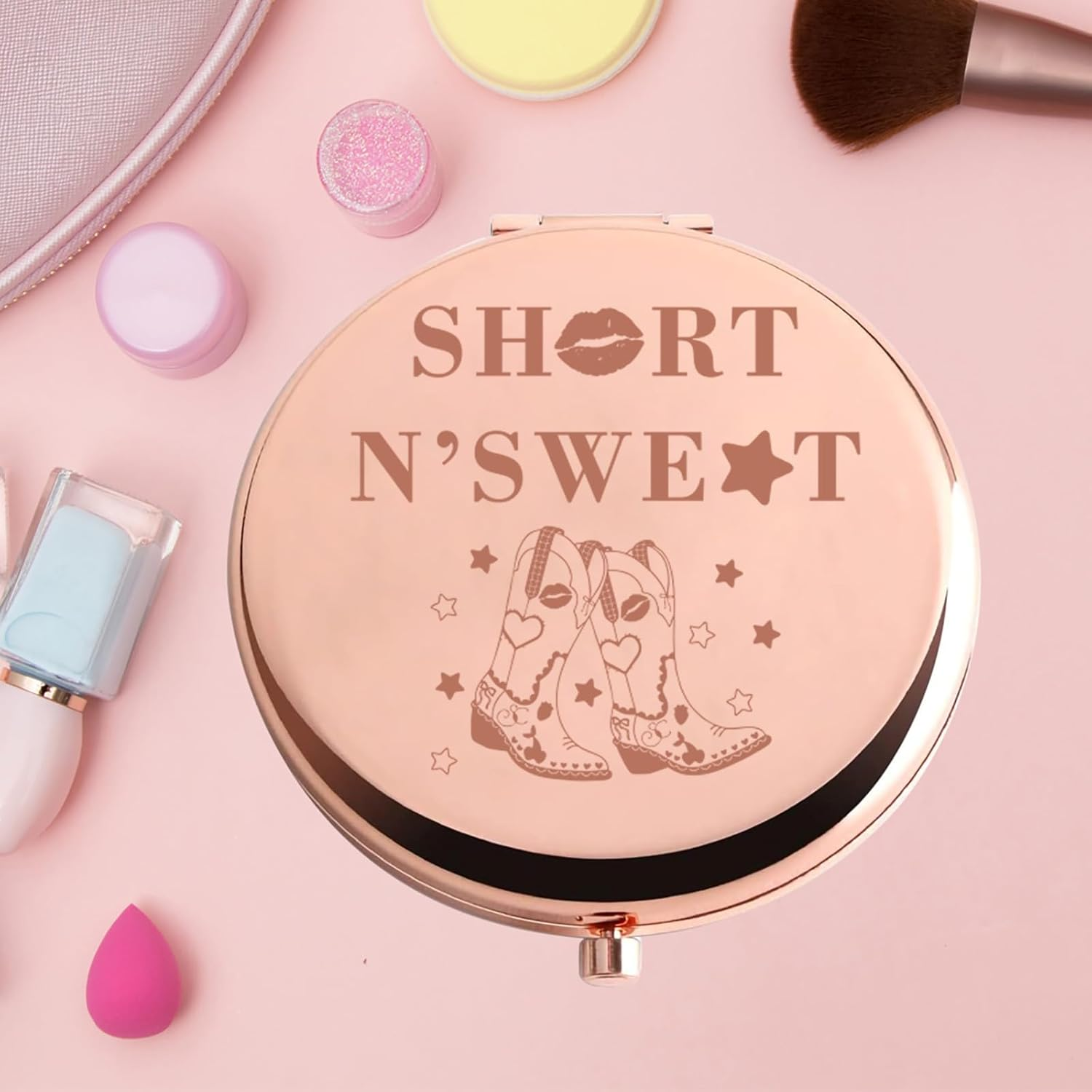 KEYCHIN Music Album Pocket Mirror Singer Fans Gifts Short N' Sweet Compact Makeup Mirror Music Song Merch (Sweet RG) image number 3