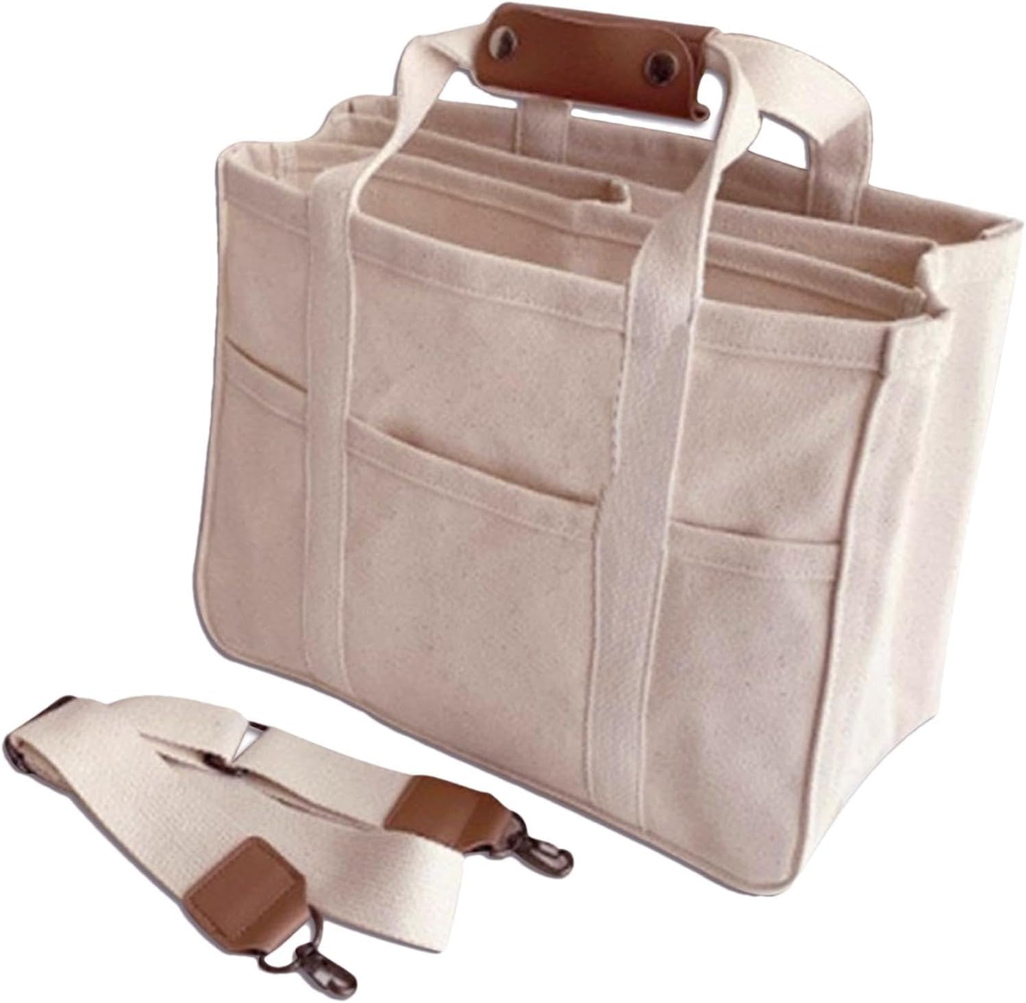 Diaper Bag - Stroller Mum Bag Baby Multifunctional Mother Baby Bag Tote Leisure Mother Bag with Compartment, Canvas Shopping Bag with Multiple Pockets, Diaper Bag, Backpack Tote Bag F, White, image number 5