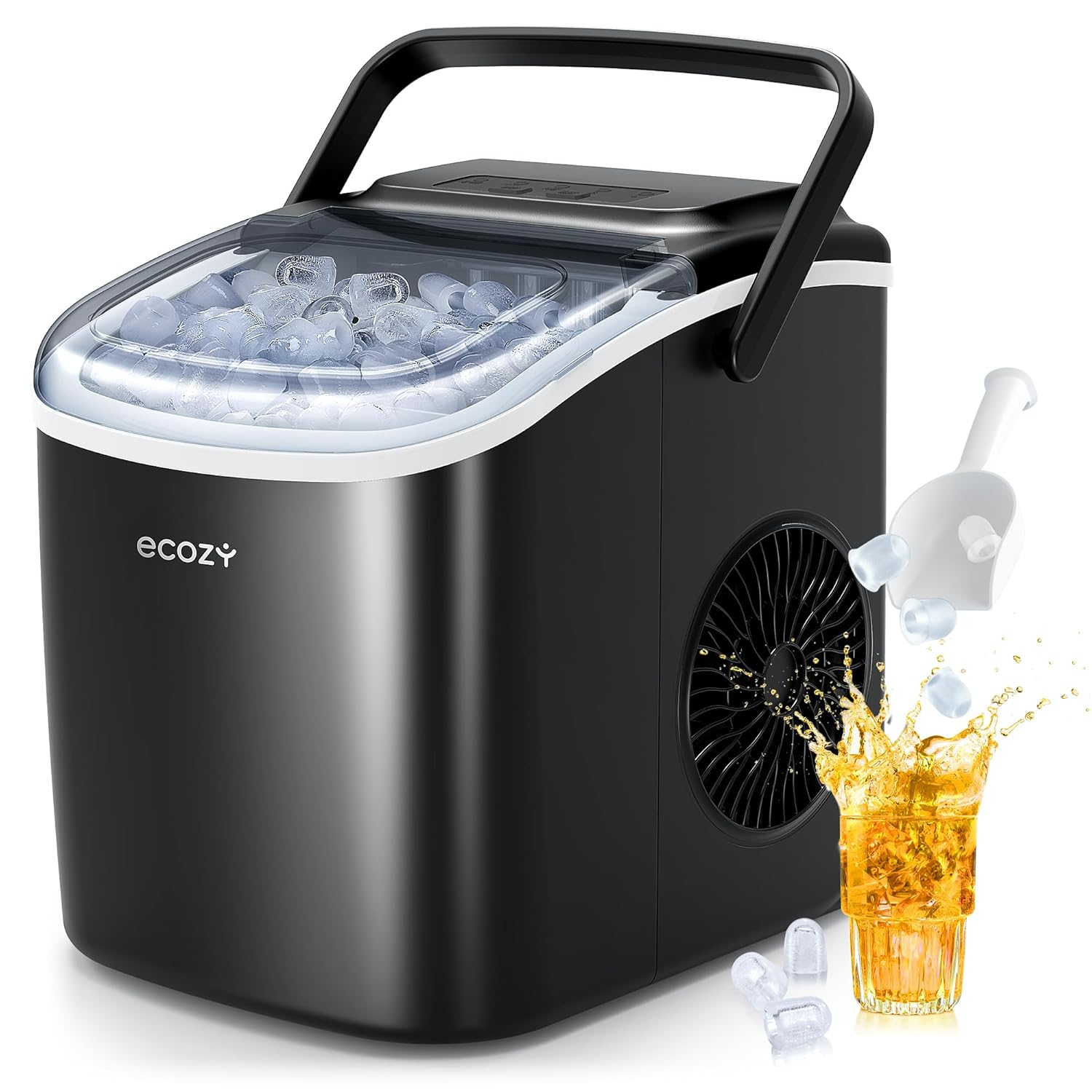 Ecozy Ice Maker Machine, Portable Ice Machine, 9 Ice Cubes in 6 Mins, 12KG in 24Hrs, 2 Sizes of Ice, Self-Cleaning Ice Cube Maker, Countertop Ice Maker for Home/Office/Kitchen/Bar image number 5