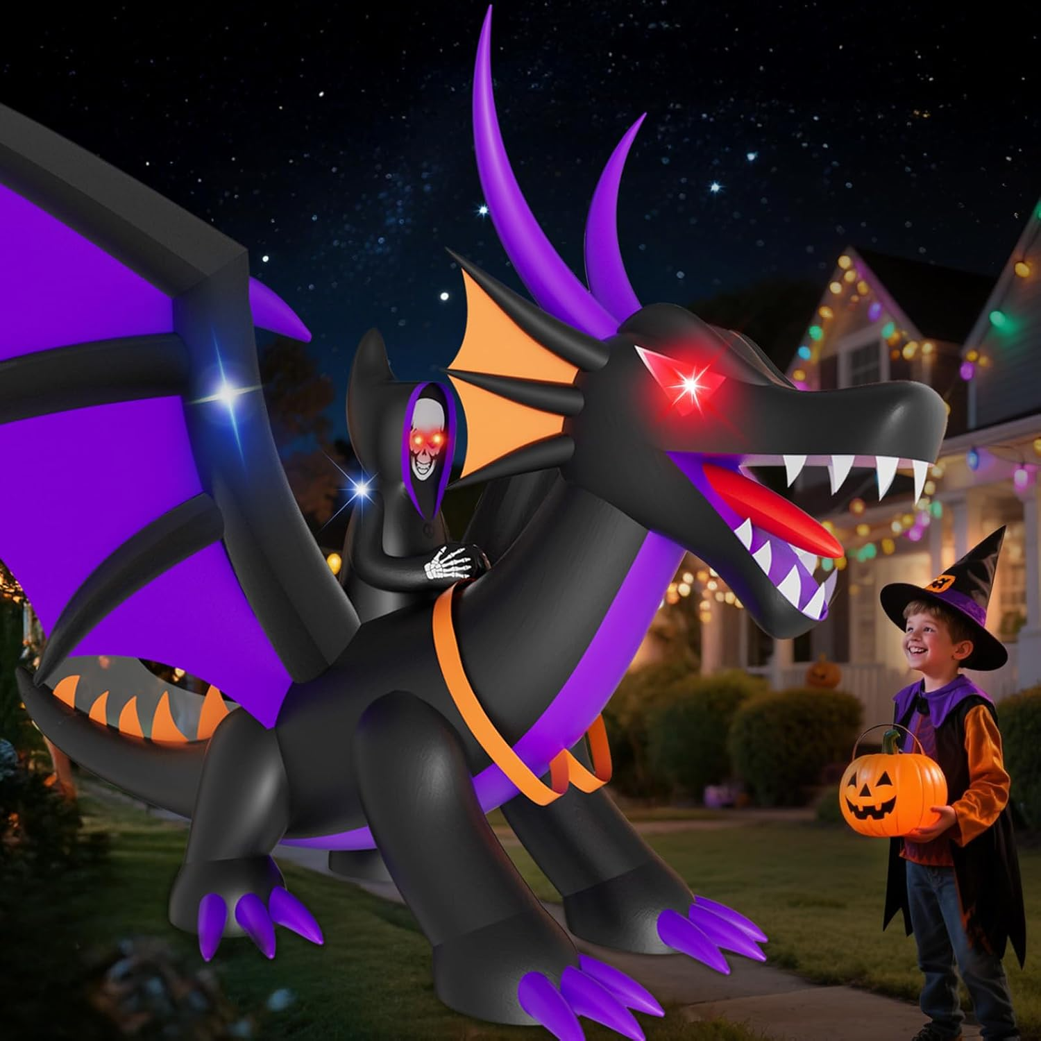 Skirfy 7FT Halloween Inflatable Decorations, Outdoor Scary Blow up Inflatable Dragon, Led Lights Halloween Fun Holiday Party Yard Garden Lawn Decor image number 1