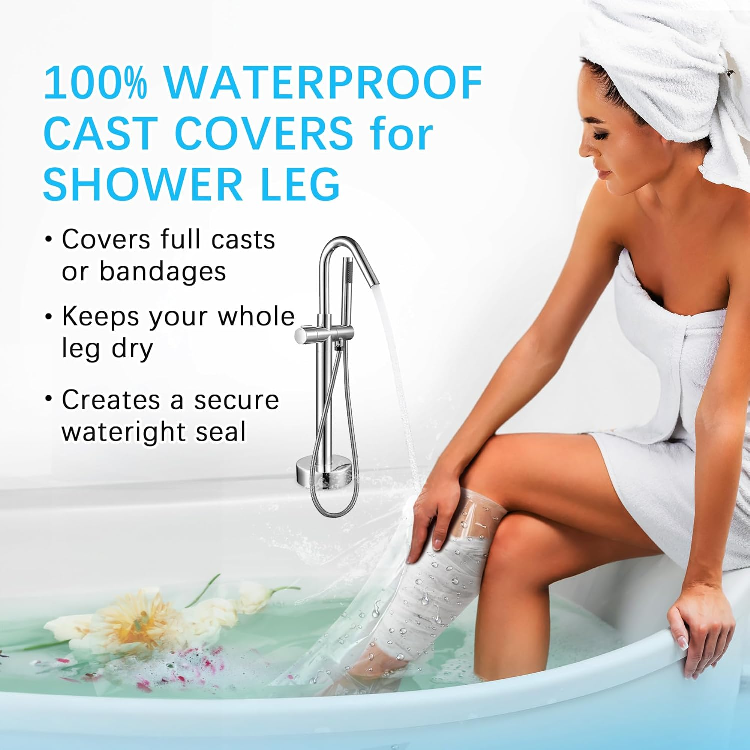 Waterproof Cast Covers for Shower Leg, Watertight Seal Knee Ankle Foot Cast Protector for Adult Kids Surgery Bandage Dressing Wound, Resusable 2 Pack Half Leg Cover image number 5