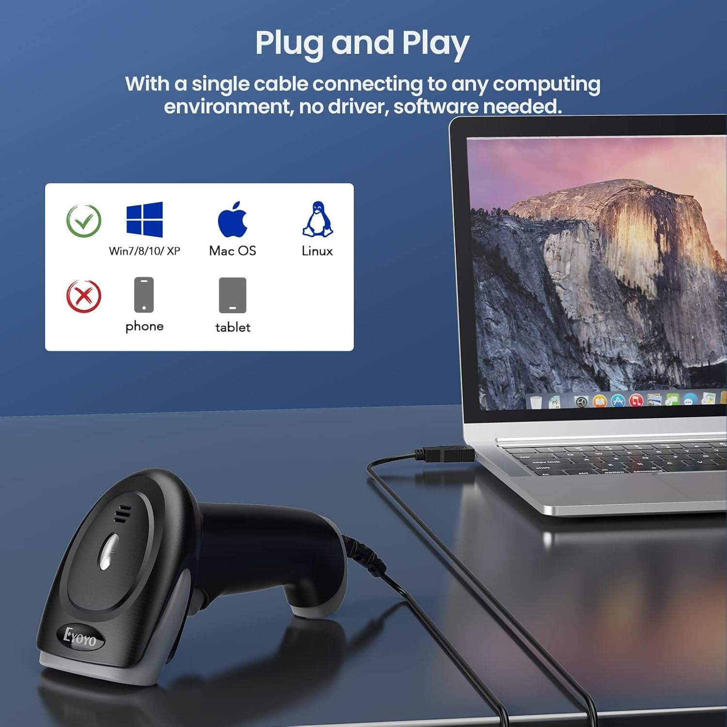 Eyoyo 2D Handheld Barcode Scanner, USB Wired QR Code Scanner, PDF417 & Data Matrix Bar Code Reader for Convenience Store, Supermarket, Warehouse image number 5