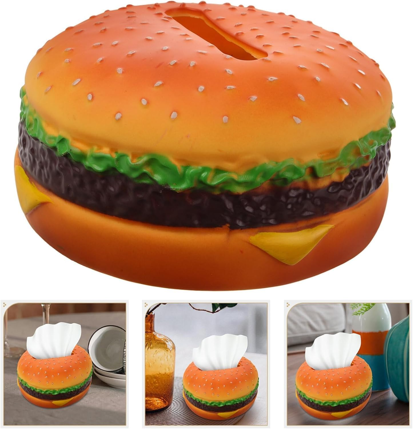 Burger Tissue Box Cover, Hamburger Shaped Tissue Holder Creative Tissue Storage Box Napkin Dispenser for Home Office Desk Restaurant Decoration image number 3