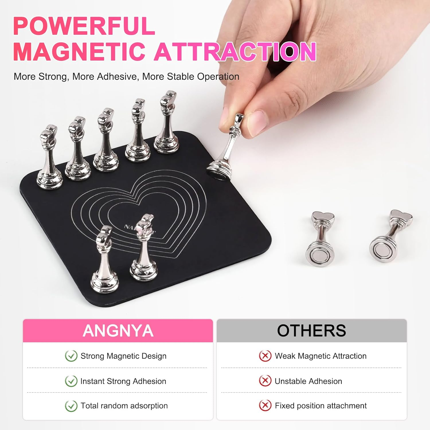ANGNYA Nail Stand for Press Ons, Fake Nail Holder for Painting Nails, Super Magnetic Base for Painting Display Holder with Reusable Adhesive Putty for Home DIY Salon Supplies (Black) image number 2