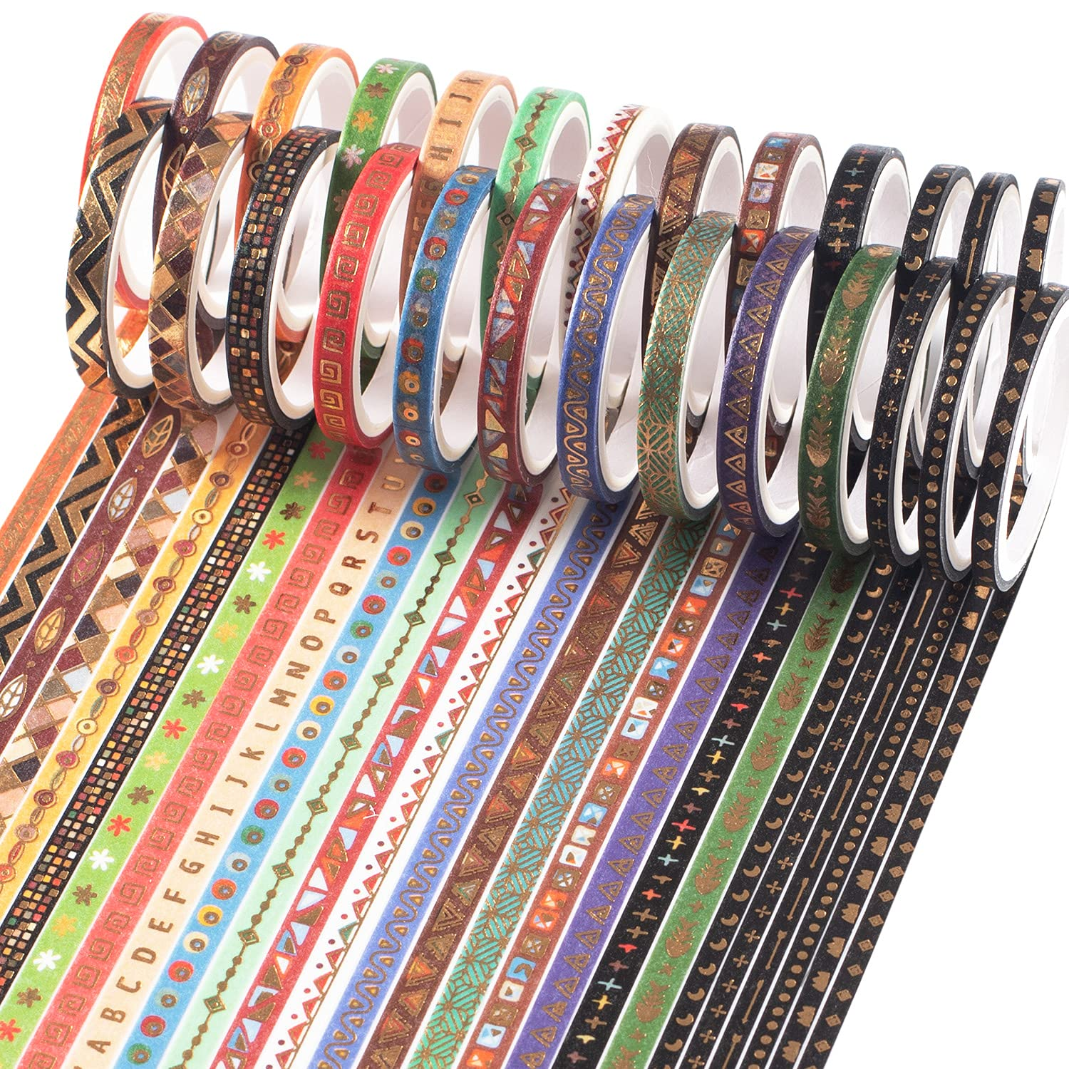 Washi Tape Set Black Gold Foil Print Decorative Masking Tape for Arts and DIY Crafts, Scrapbooking, Bullet Journal, Planner, Gift Wrapping, Holiday Decoration (9 Rolls/Unit)