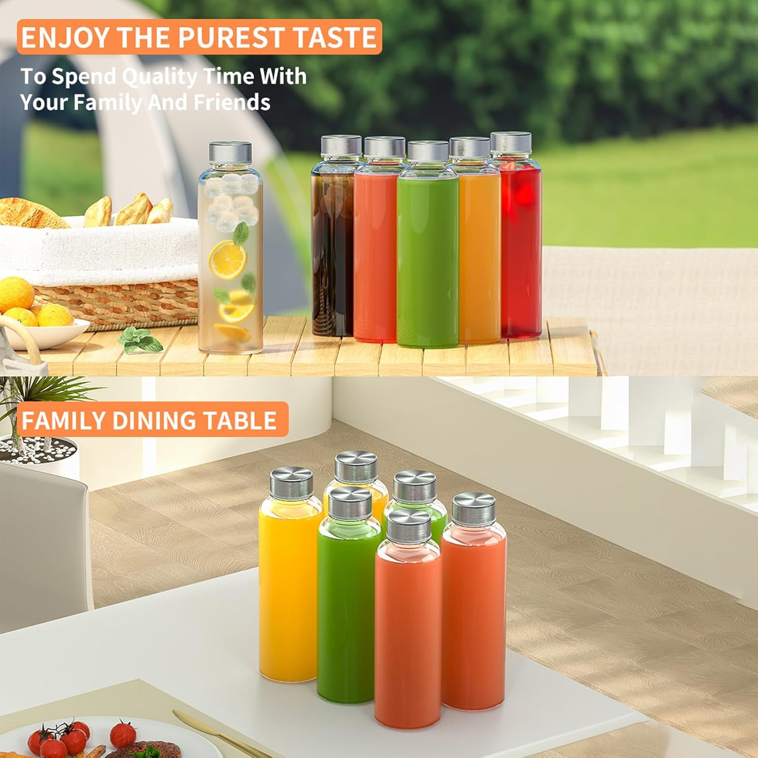 Taoluwin Glass Water Bottle Set, 6-Pack 18OZ Clear Glass Bottles, Reusable & Leak Proof Juice Containers for Water, Juice, Tea, and More image number 3