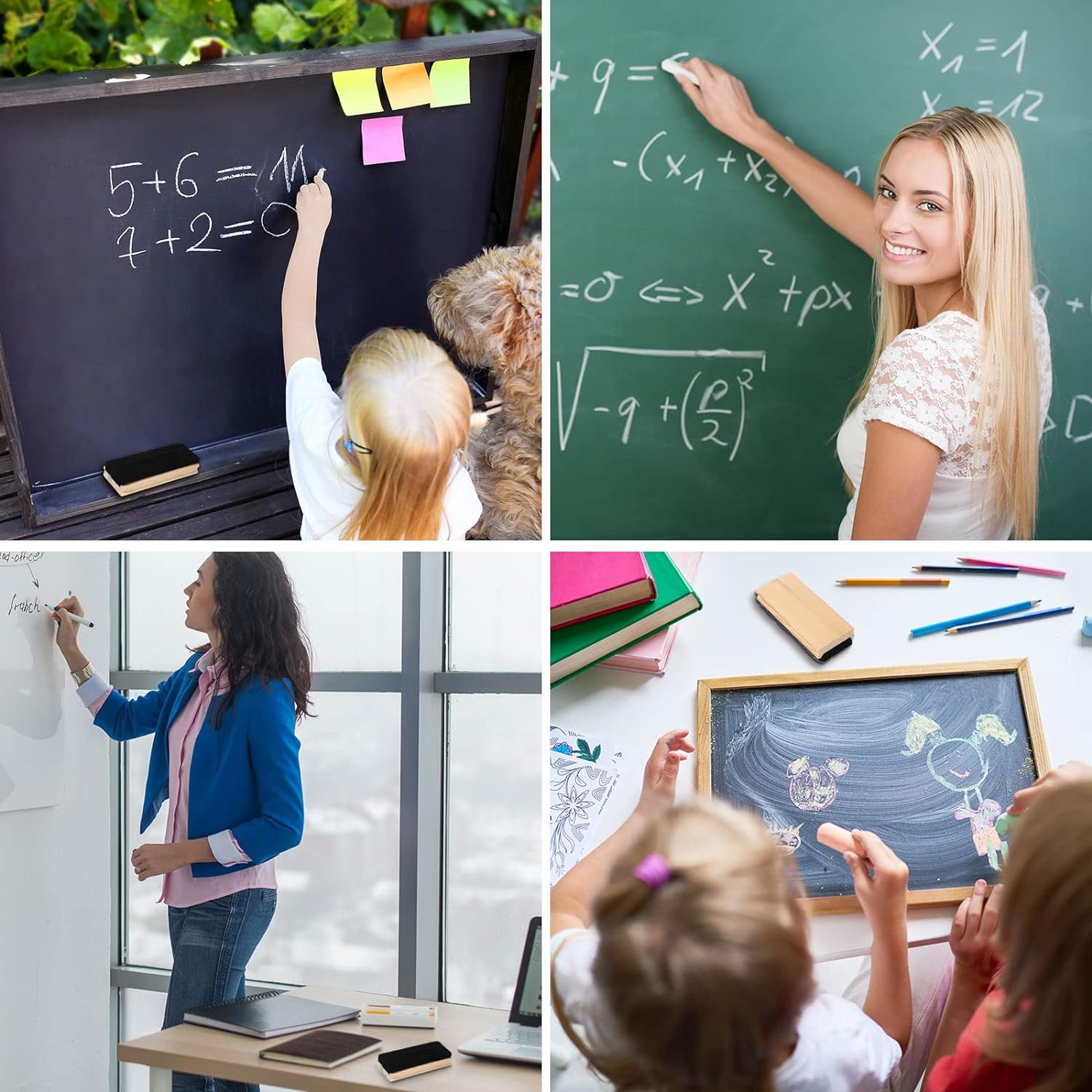 Felt Campus Style Erasers, Cleaner Dusters Felt Chalkboard Eraser for Kids Wood Chalk Eraser for Chalkboard Cleaners Dusters for Markers White Black Boards Paint School Students Teachers (12)