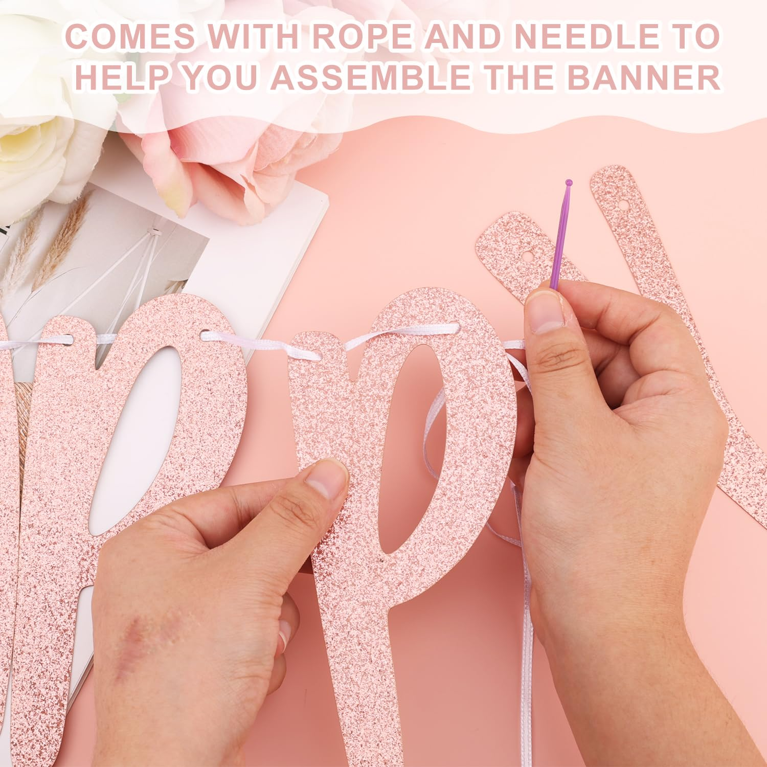 Pink Bow Banner Garland, Coquette Happy Birthday Banner Glitter Birthday Sign Funny Birthday Banner for Women Birthday Party Decorations Supplies Gift Photo Props (Unassembled)