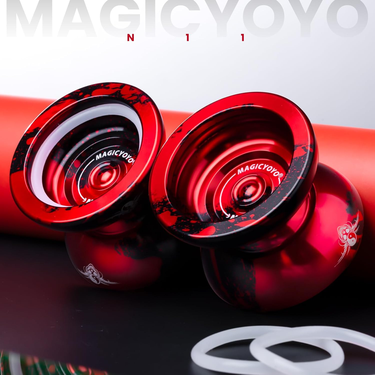 MAGICYOYO N11 Professional Unresponsive Yoyo & Responsive Yo Yo for Kids 8-12 or above Alloy Aluminum Yo-Yo with Yoyo Bag, 1 Glove, 12Strings and Responsive Bearing Kit (Black Red) image number 2