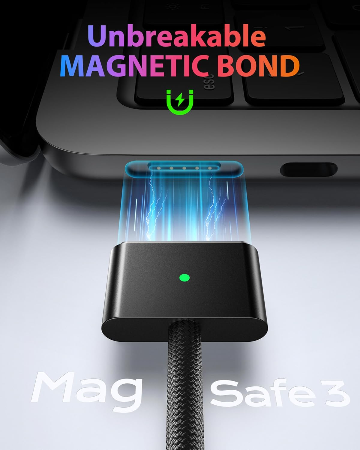 STOUCHI 140W USB C Mag-Safe 3 Cable USB Type C to Mag Safe 3 Charging Cable Compatible with Macbook Pro 2023(M2,14/16Inch)/2021(M1), Macbook Air 2024(M3,13/15 Inch)/M4 2025 Nylon Braided 2M/Black image number 2