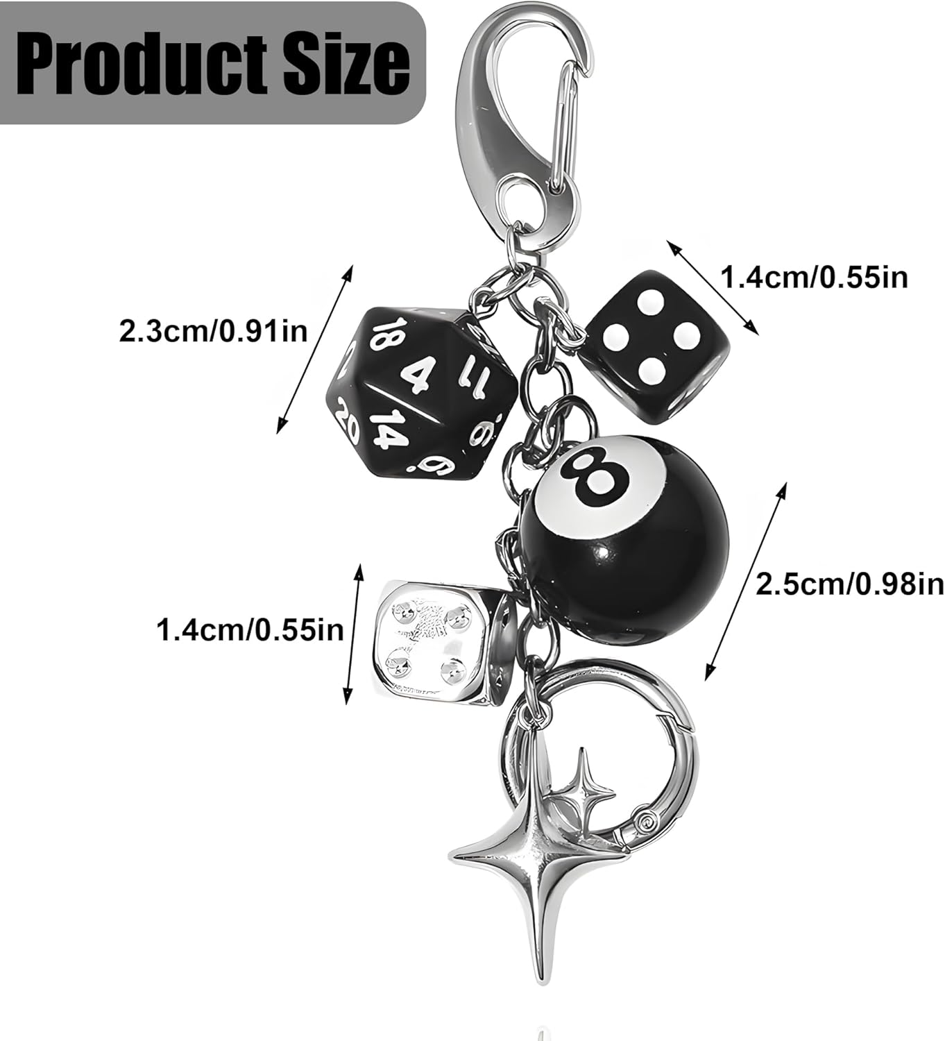 1PC Y2K Aesthetic 8 Ball Dice Charm Set - Lightweight Zinc Alloy Key Chains for Car, Phone, Bag & Purse - Cute Unisex Accessories for Women and Men image number 3
