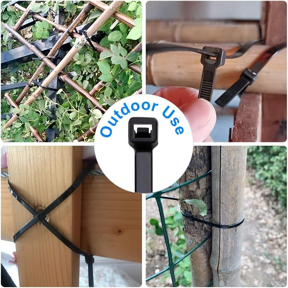 BUYLONG Cable Ties, 400 Pieces Black Various Sizes (6" + 8" + 10" + 12", Multi-Purpose Self-Locking Nylon Cable Wire Management, Plastic Wire Ties for Home, Office, Garden, Workshop - Black image number 6