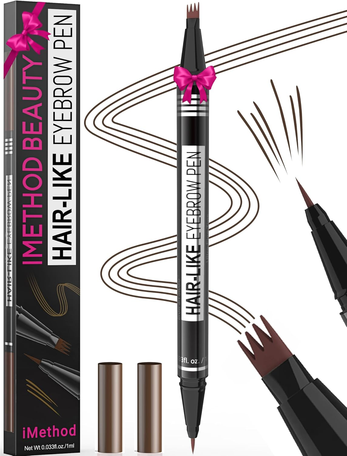 Imethod Microblading Eyebrow Pen - Eyebrow Pencil Magical 2-In-1 Dual-Ended Eye Brow Pencils for Women with 4-Fork-Tip & Ultra Precise Brush-Tip Create Natural Hair-Like Brows, Last All-Day, Brown