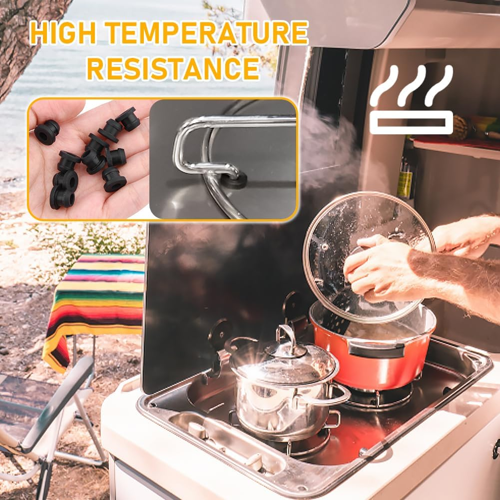 10Pcs RV Stove Grommet Kit, Closed Rubber Hole Plug, Heat Resistant Stove Parts Grommets Rubber Grommet Kit, Stove Protector Range Burner Grate Rubber Feet Pad(Black) image number 4