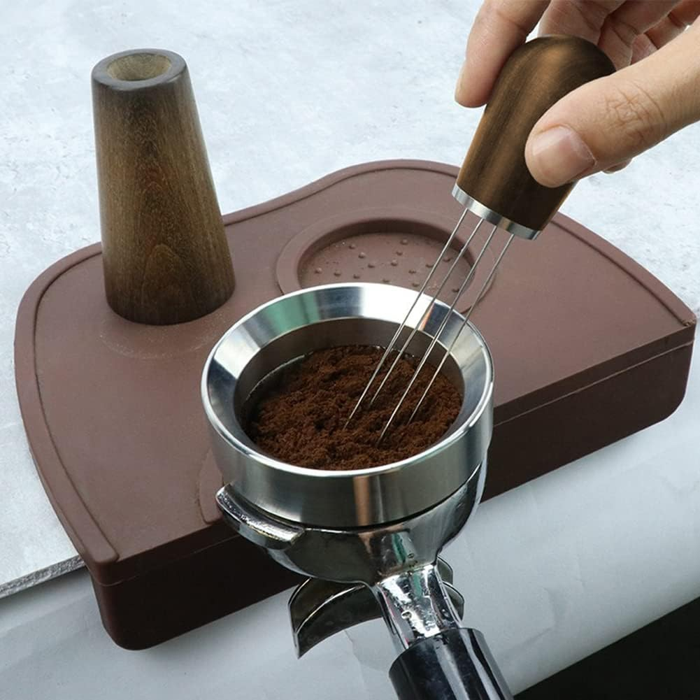 Espresso Coffee Stirrer, Coffee Powder Coffee Stirring Tool for Espresso Distribution, Stainless Steel Needle, Natural Wood Handle and Stand (2PCS Set(1 Brown Sandalwood+1 Brush)) image number 1