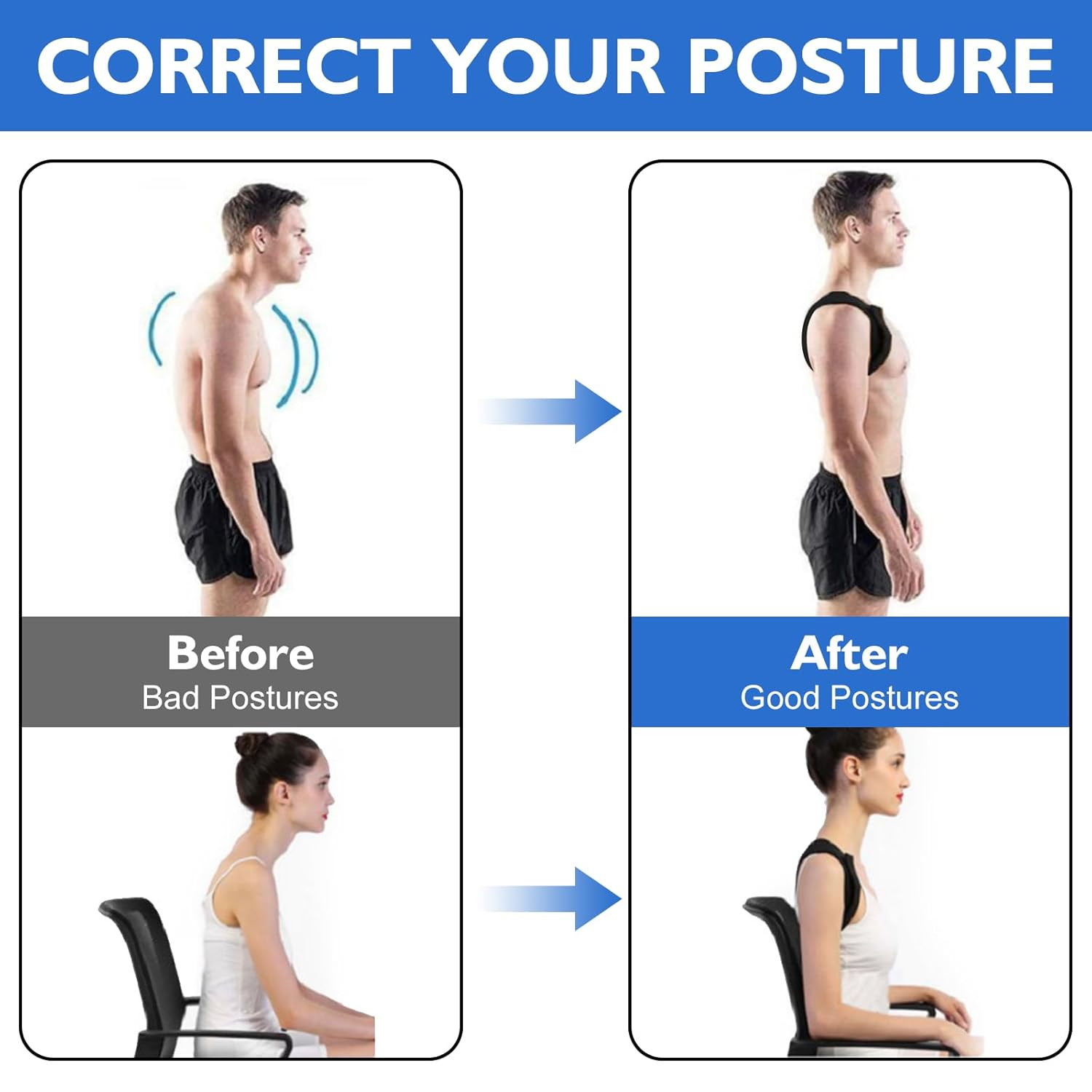 Advanced Posture Corrector for Men & Women, Breathable & Adjustable Orthopedic Support for Upper Back, Neck, Shoulder Pain Relief & Improved Posture, Orthopedic Posture Corrector (Black)