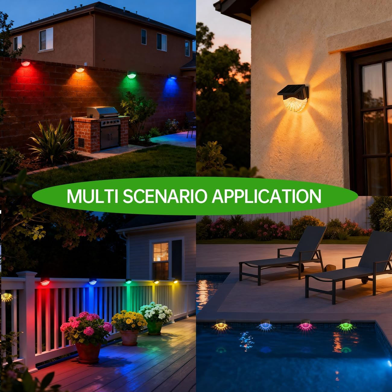 Solar Lights Outdoor, Solar Deck Lights, 4 Pack Solar Fence Step Lights Outdoor Waterproof LED for outside Patio Stairs Yard Garden Backyard Decor, 10 Lumens,Warm White/Color Changing Lighting image number 5