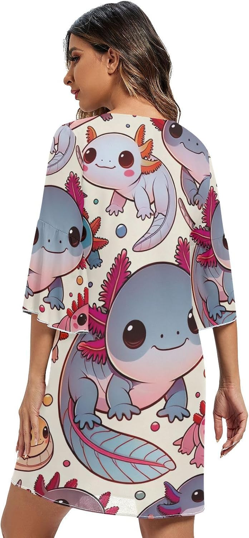 Cute Axolotl Casual Chiffon Dress Printed Line Maternity Dress S-XXL