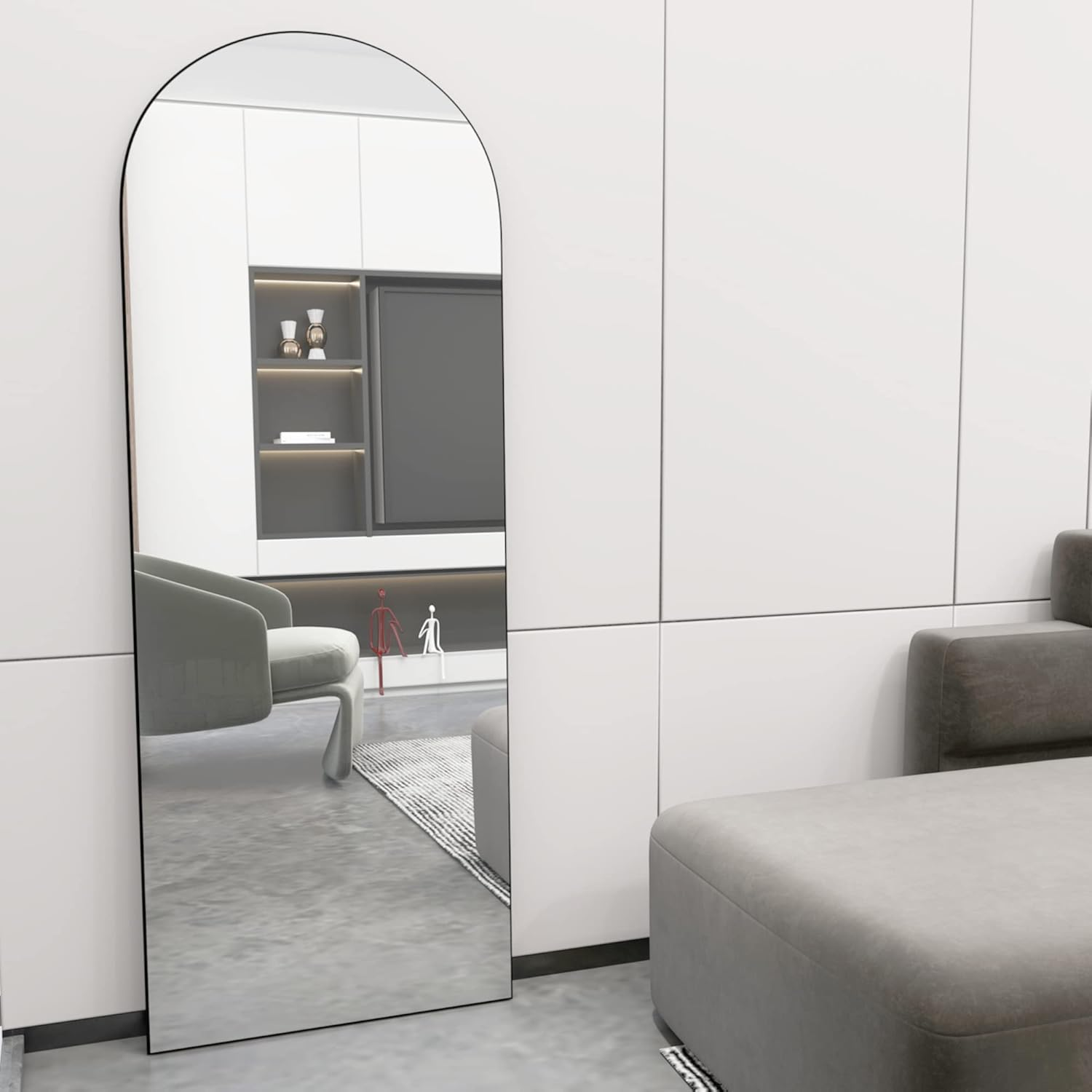 Arch Full Length Mirror Arched Floor Mirror 165 X 60Cm with Stand Large Wall Mirror Full Body Mirror Black Standing Hanging or Leaning against Wall for Bedroom Entry, Bedroom, Living Room