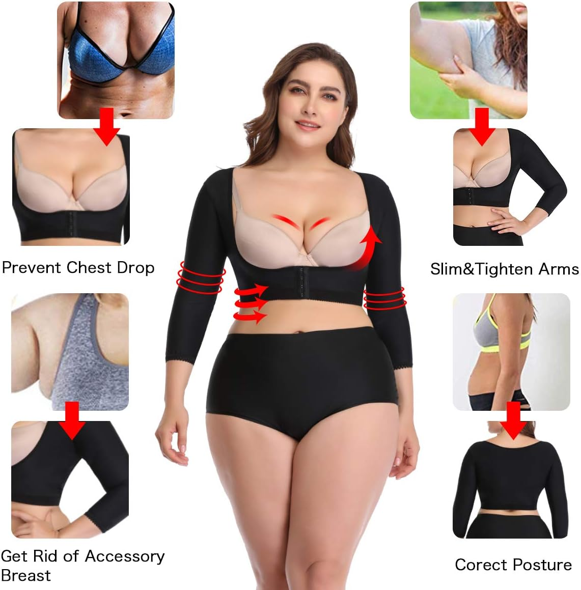 Woahee Women'S Arm Shaper plus Size Arm Faja Compression Sleeve Garment Post Surgical Arm Shapewear image number 6