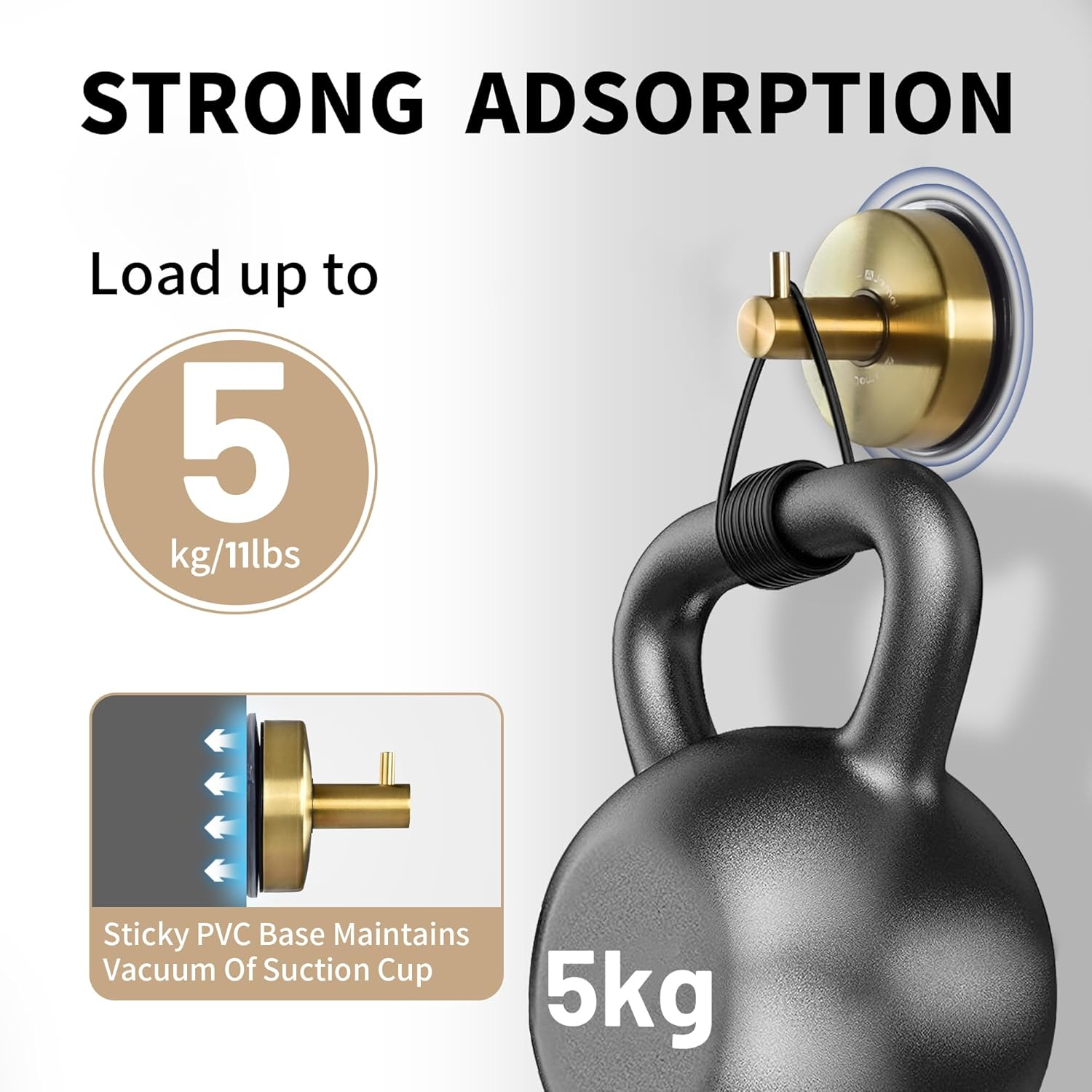 JOMOLA Suction Cup Shower Hooks for Hanging Towel Suction Hook for inside Shower Stainless Steel Coat Hooks Wall Mounted Kitchen Utensil Stainless Steel, Brushed Gold, 2PCS - 2 Pcs,Matte Black image number 4