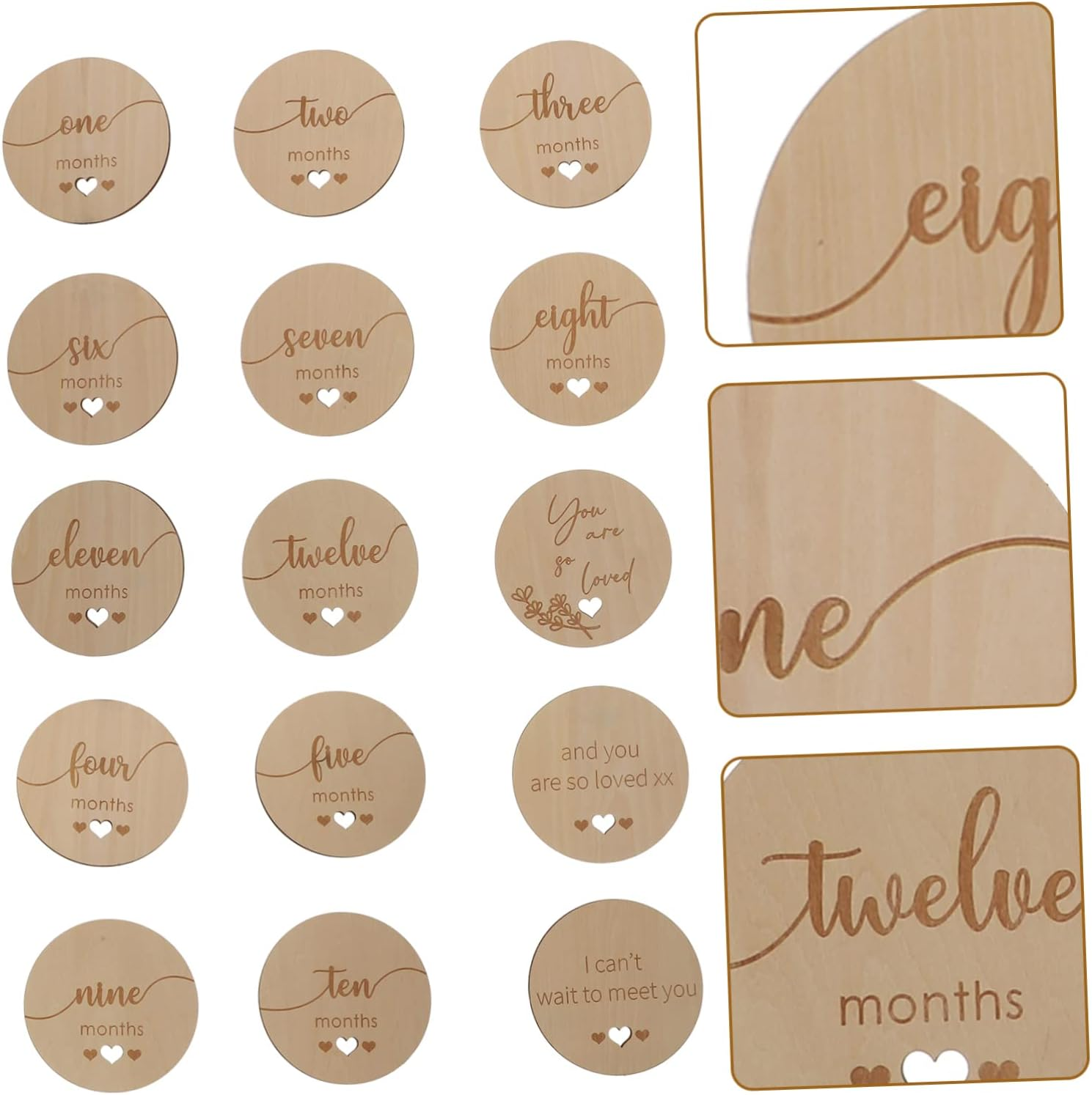 1Set Cards Wooden Monthly Growth Announcements for Photo Props to Track Newborn Development and Capture Cherished Memories image number 2