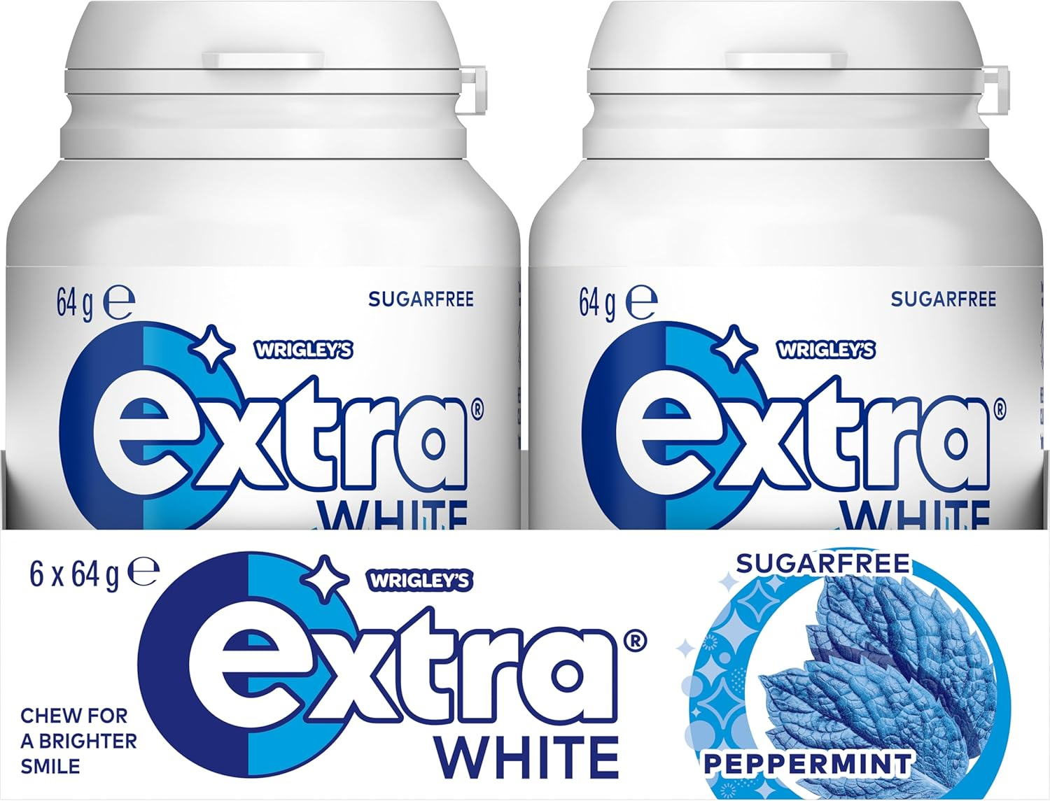 Extra White Peppermint, Sugar Free Chewing Gum, 64G Bottle (Case of 6) image number 2