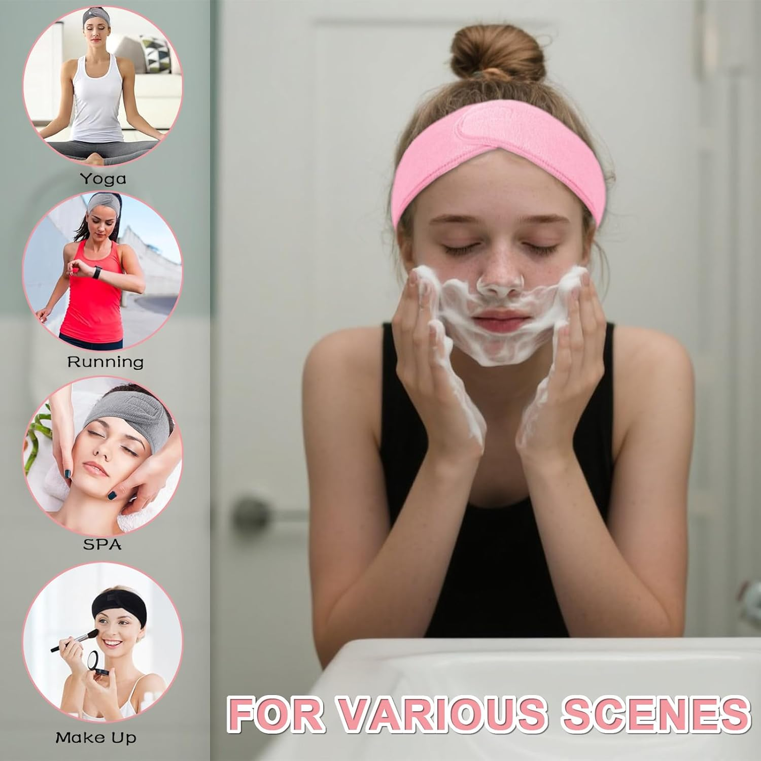 Women'S Cosmetic Hair Band, Set of 5 in Various Colours, 65 Cm, Soft and Adjustable image number 3