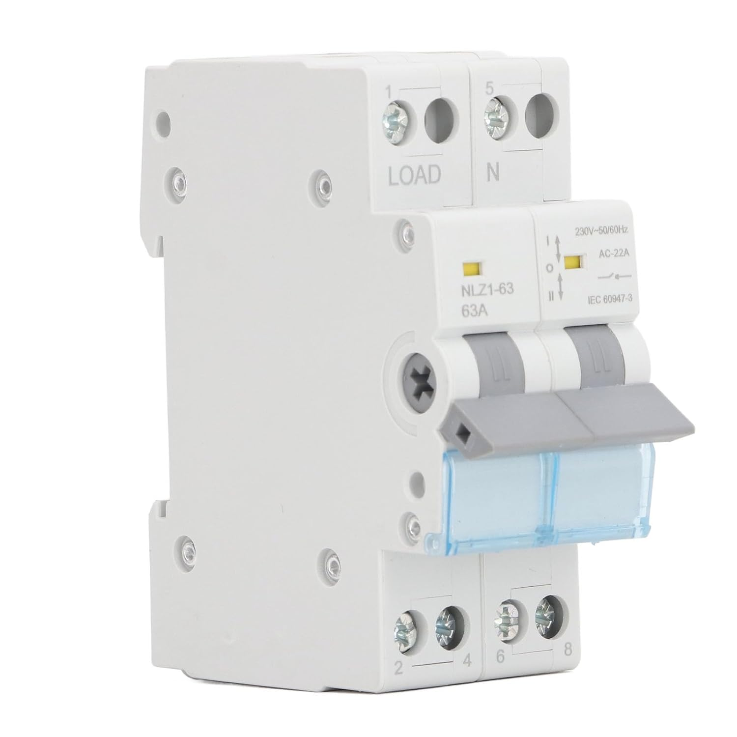 230Vac 63A Dual Power Manual Transfer Switch, DIN Rail Mount Single Side Interlock Circuit Breaker 35Mm Generator Transfer Switch 2P for Recreational Vehicles, Homes, Generators image number 5