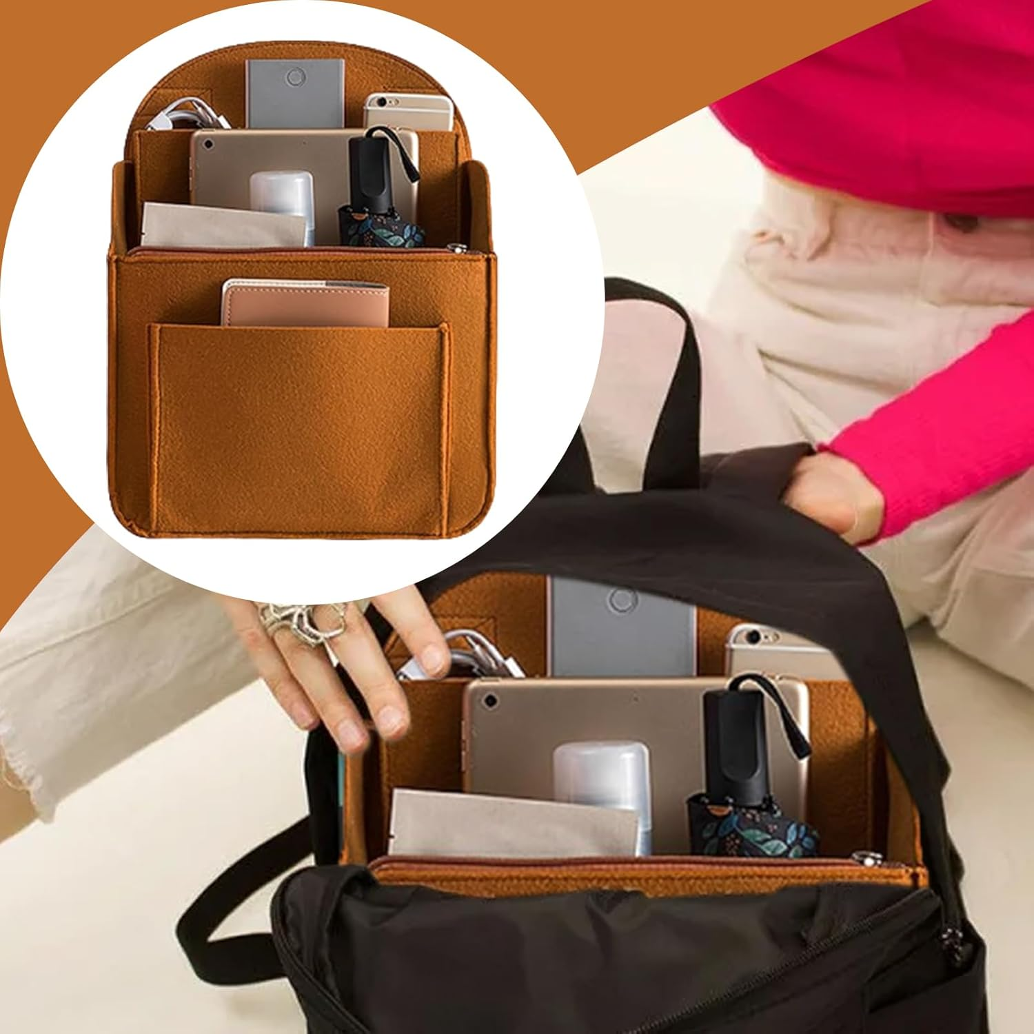 Backpack Organizer, Bag Organizer, Backpack Insert Wallet Organizer - Lightweight Backpack Organizer Liner, Large Bag Organizer with Multi Pockets for Adults and Kids image number 5