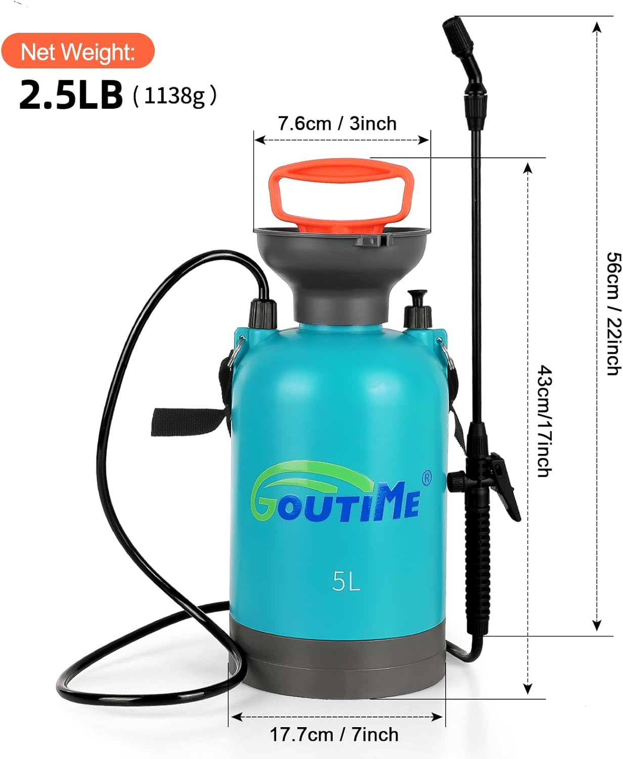 Goutime 5 Litre Pump Action Pressure Sprayer,Knapsack Garden Pump Sprayers,For Patio Cleaning Foam Sprayer Car Wash-Also Used for Weedkillers, Fertilisers，Insecticides, Fungicides image number 1