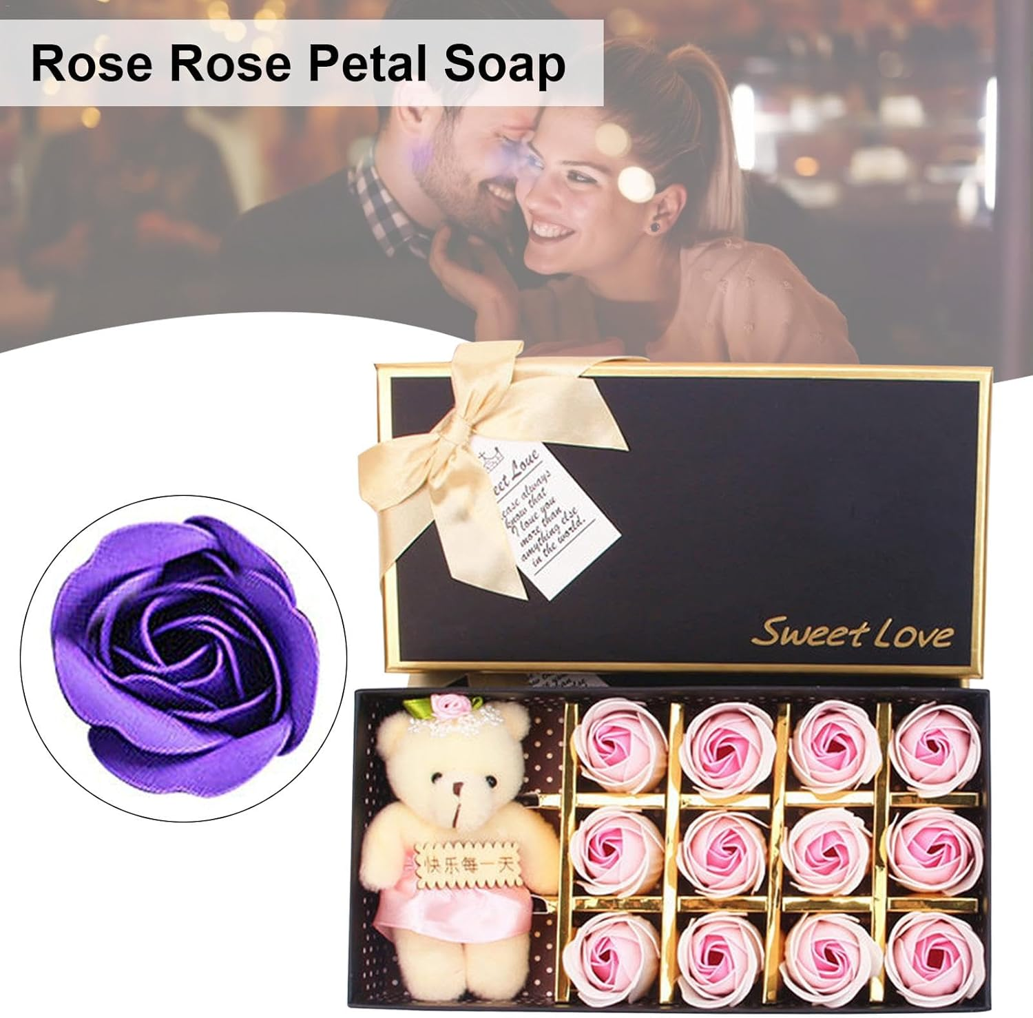 Misaakoeq Floral Scented Bath Soapbar Flower Petals | 12 Petals Shaped Soapbar with Bear Doll | Romantic Cute Soapbar for Women Teens Girls Mom - White Powder image number 6