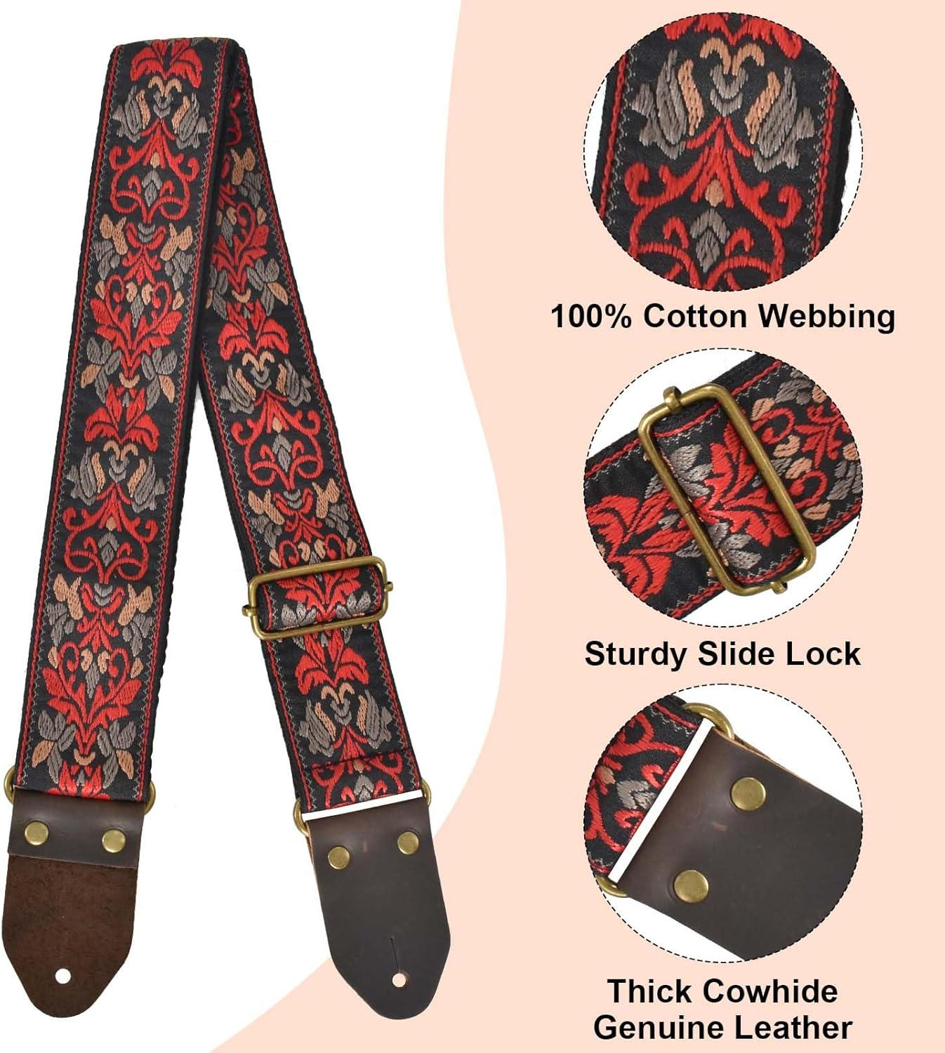 Guitar Strap, Electric Acoustic Guitar Strap Guitar Straps with Leather Ends Adjustable Guitar Shoulder Belt, Nylon Personalised Guitar Strap Checkerboard Guitar Strap for Adult & Kids