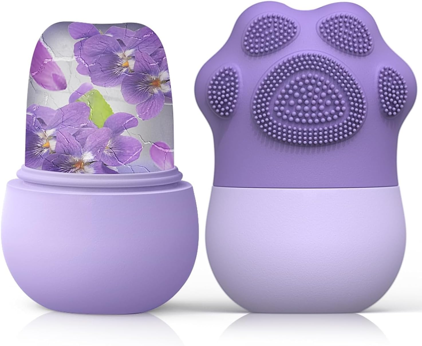 Facial Ice Roller Set with Silicone Paw Massager, Purple, Reusable Ice Mould for Face and Eyes (Black)