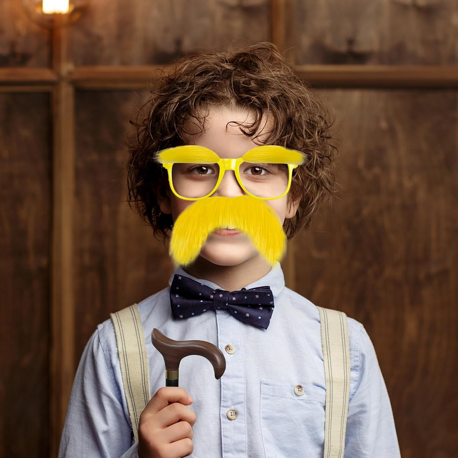 Taefuhnn Yellow Mustache and Eyebrows Glasses for for Kid and Adult, Fake Beard Moustache, Novelty Facial Hair Halloween Costume Accessories for Book Week Cosplay Funny Party Favor image number 2
