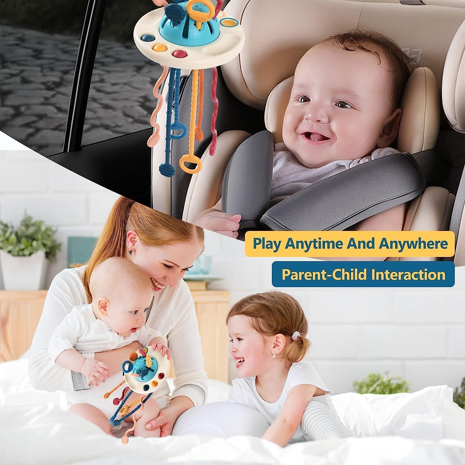 Montessori UFO Sensory Pull String Toy for Babies & Toddlers (18+ Months) - Silicone Material, Fine Motor Skills Development image number 2