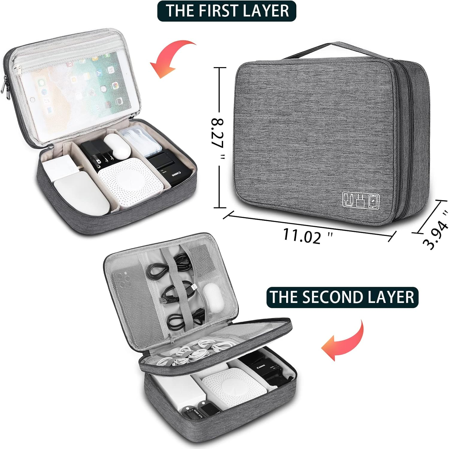 Electronic Organizer Travel Universal Cable Organizer Electronics Accessories Bag for Cable, Charger, Phone, USB, SD Card,1Pack image number 1